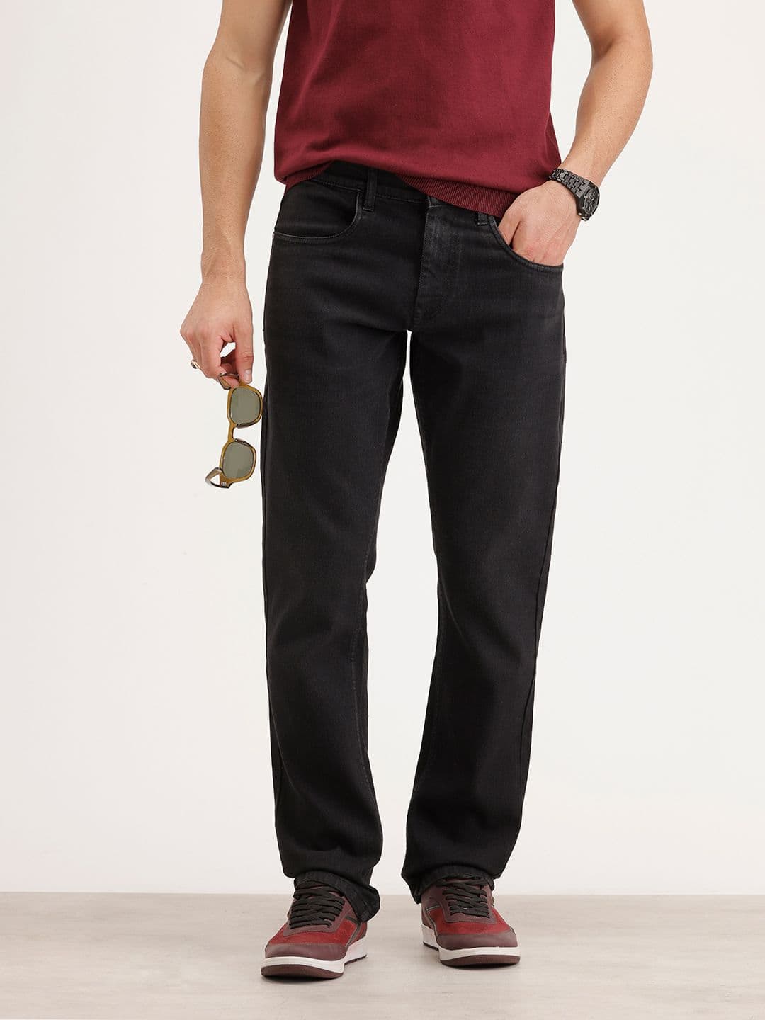 WROGN Men Straight Fit Mid-Rise Light Fade Stretchable Jeans - view 1