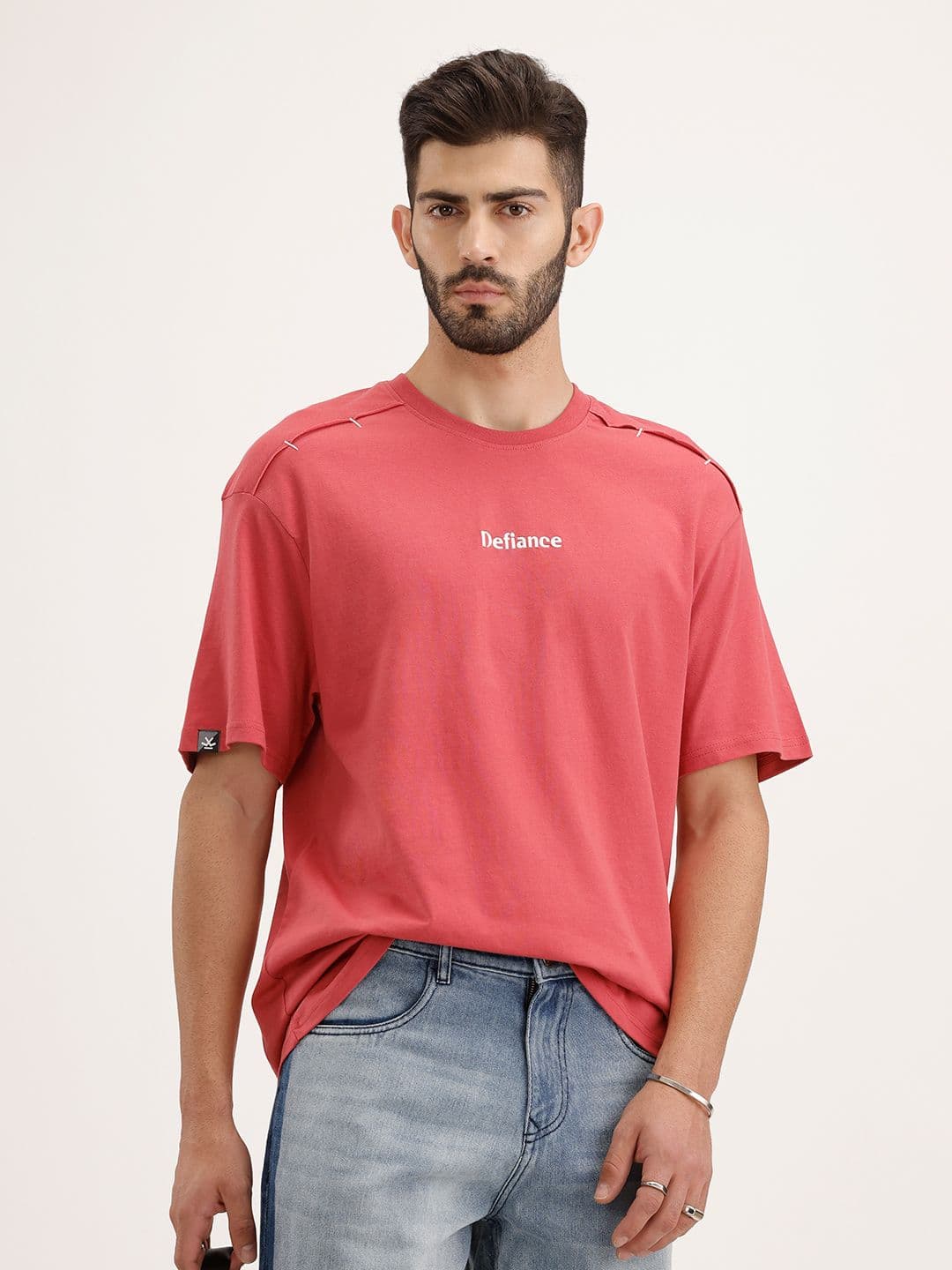 WROGN Drop-Shoulder Sleeves Pure Cotton Oversized T-shirt - view 1