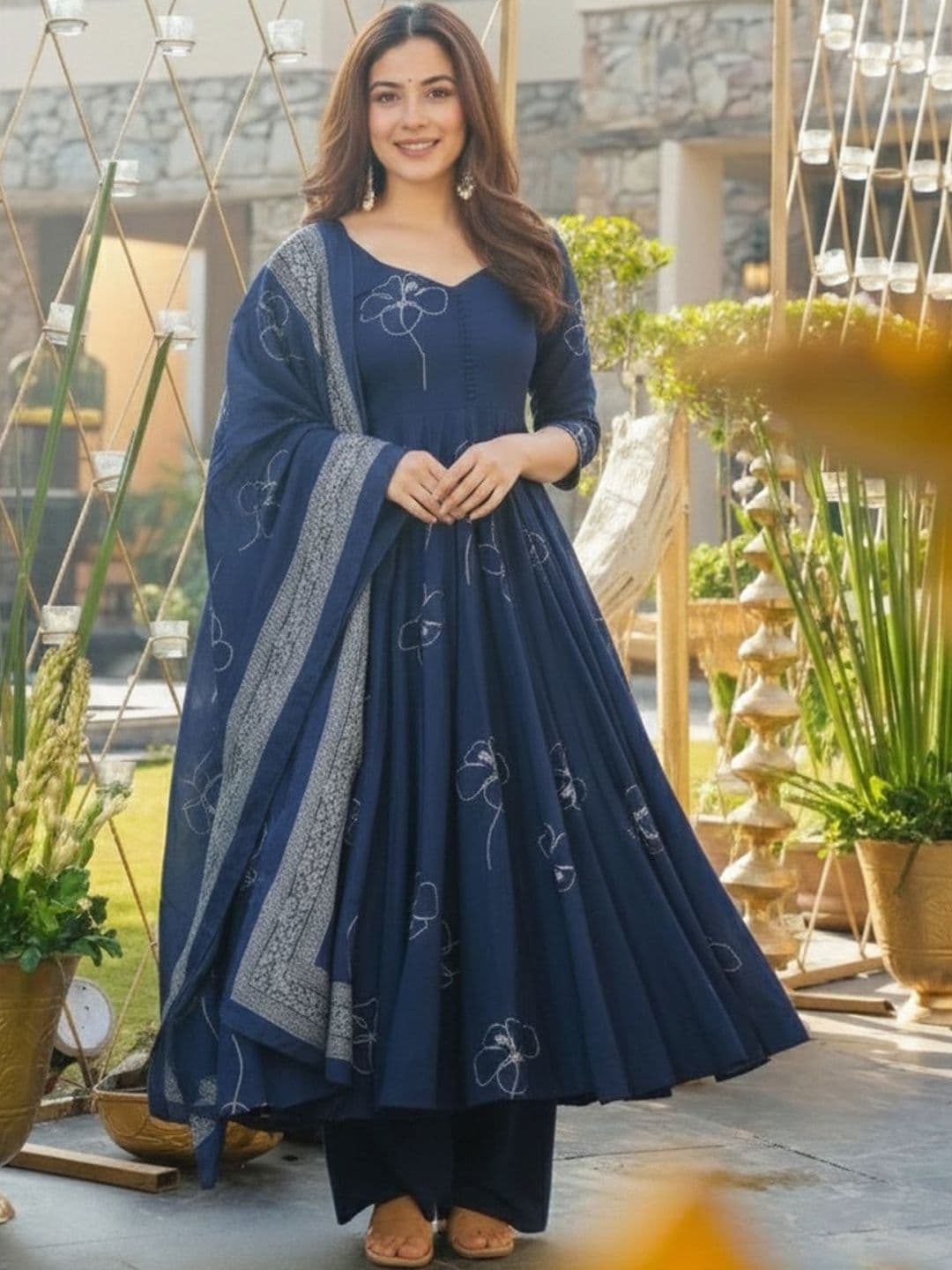 GoSriKi Women Floral Printed Tiered Kurta with Palazzos & With Dupatta - view 1