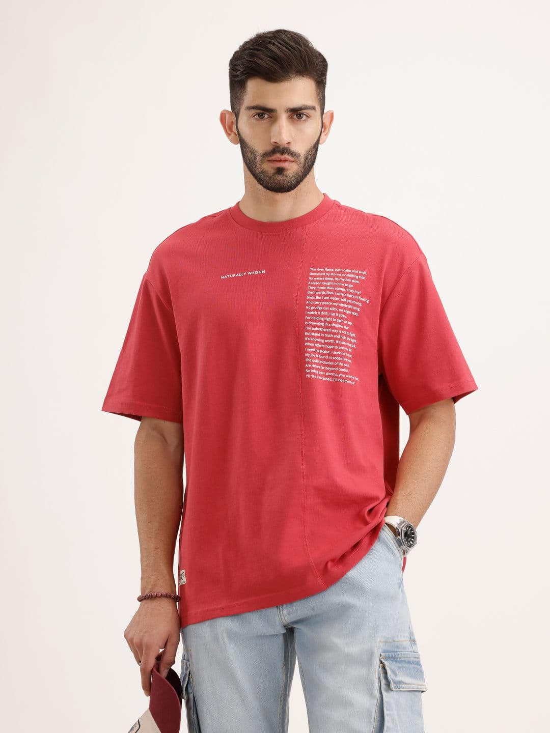 WROGN Typography Printed Drop-Shoulder Sleeves Pure Cotton Oversized T-shirt - view 1