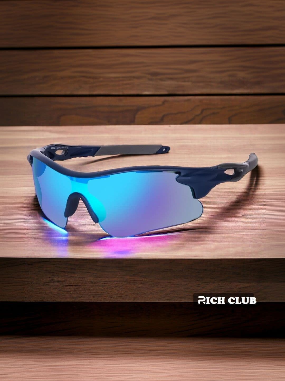 RICH CLUB Men Black Lens & Black Sports Sunglasses with - view 1