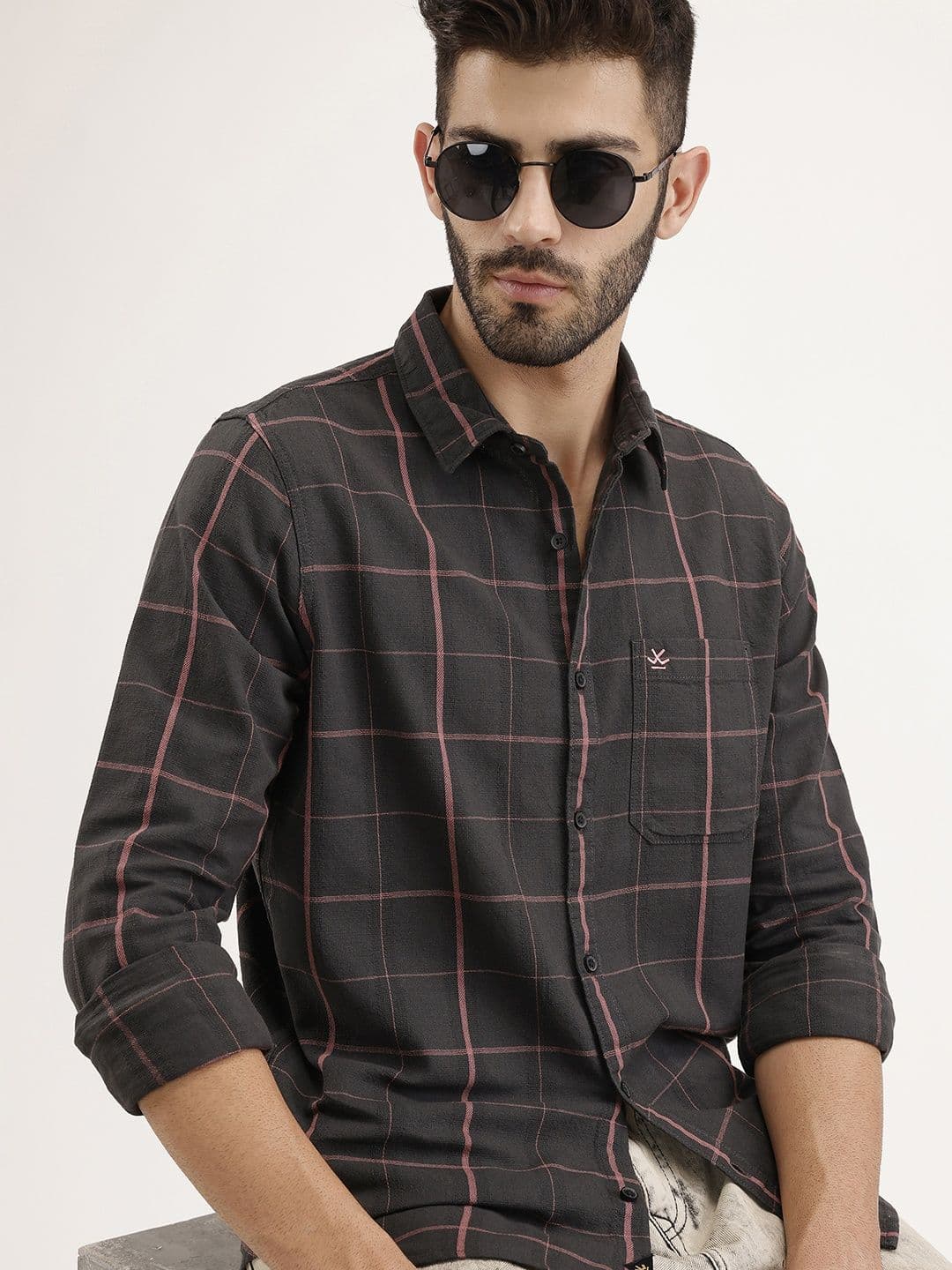 WROGN Pure Cotton Windowpane Checks Casual Shirt - view 1