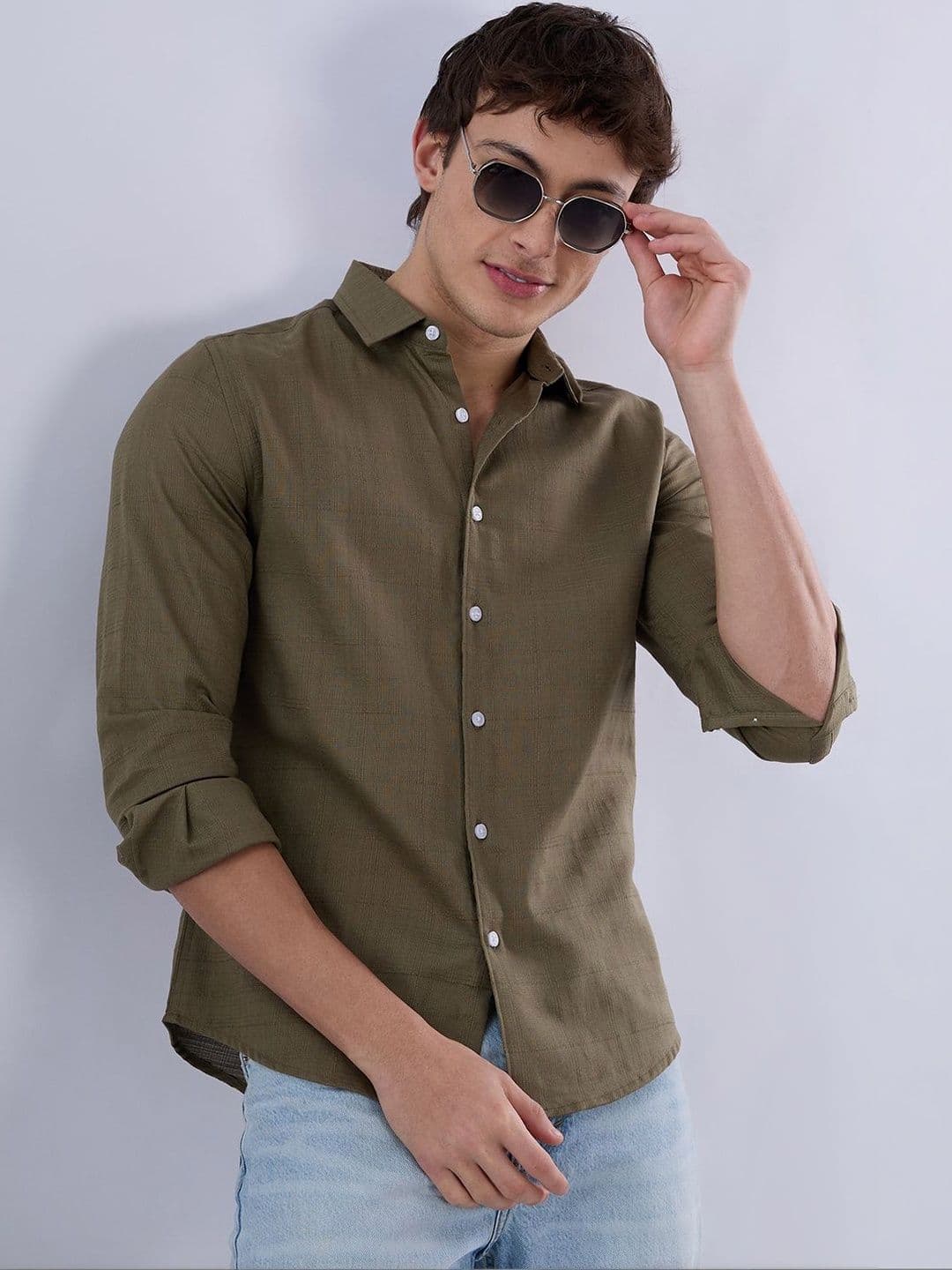 VASTRADO Asparagus Green Jacquard Weave Shirt - view 1