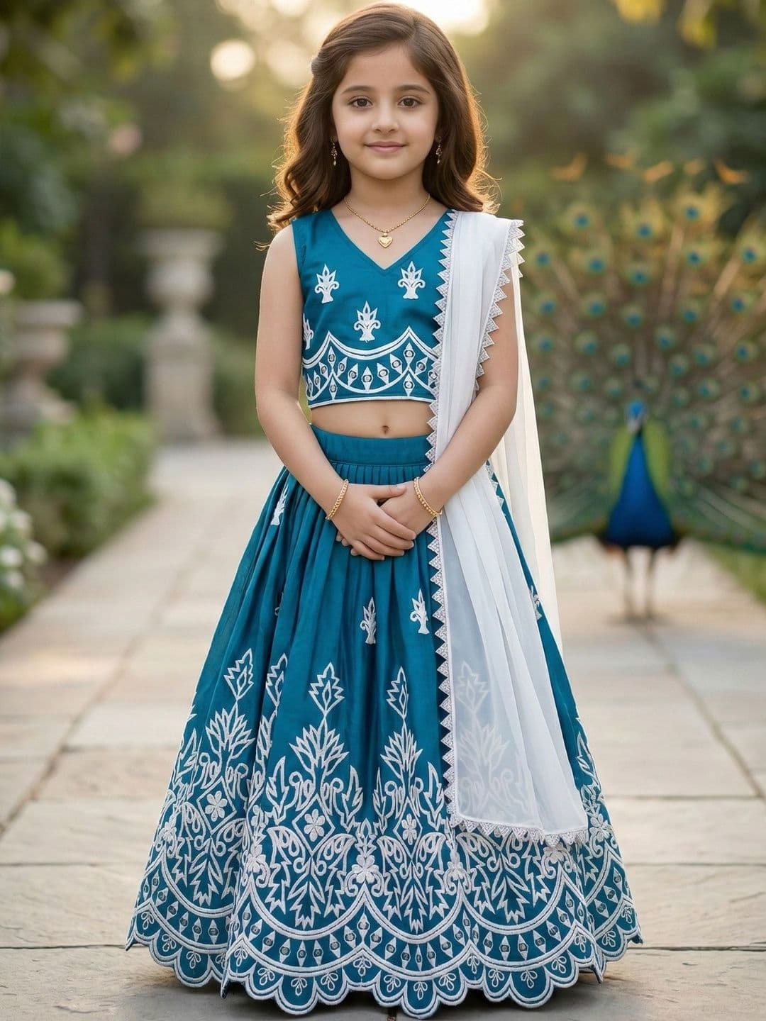 KALINI Girls Embroidered Thread Work Semi-Stitched Lehenga & Blouse With Dupatta - view 1