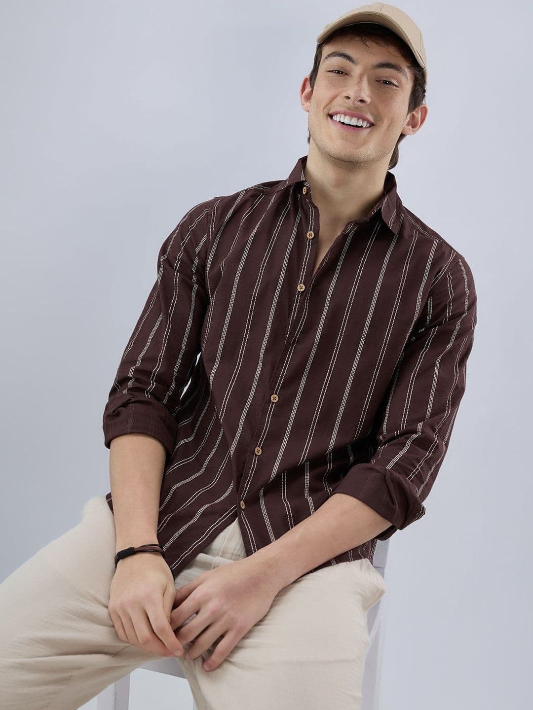 VASTRADO Walnut d Stripes Cotton Long Sleeves Slim Fit Shirt - view 1