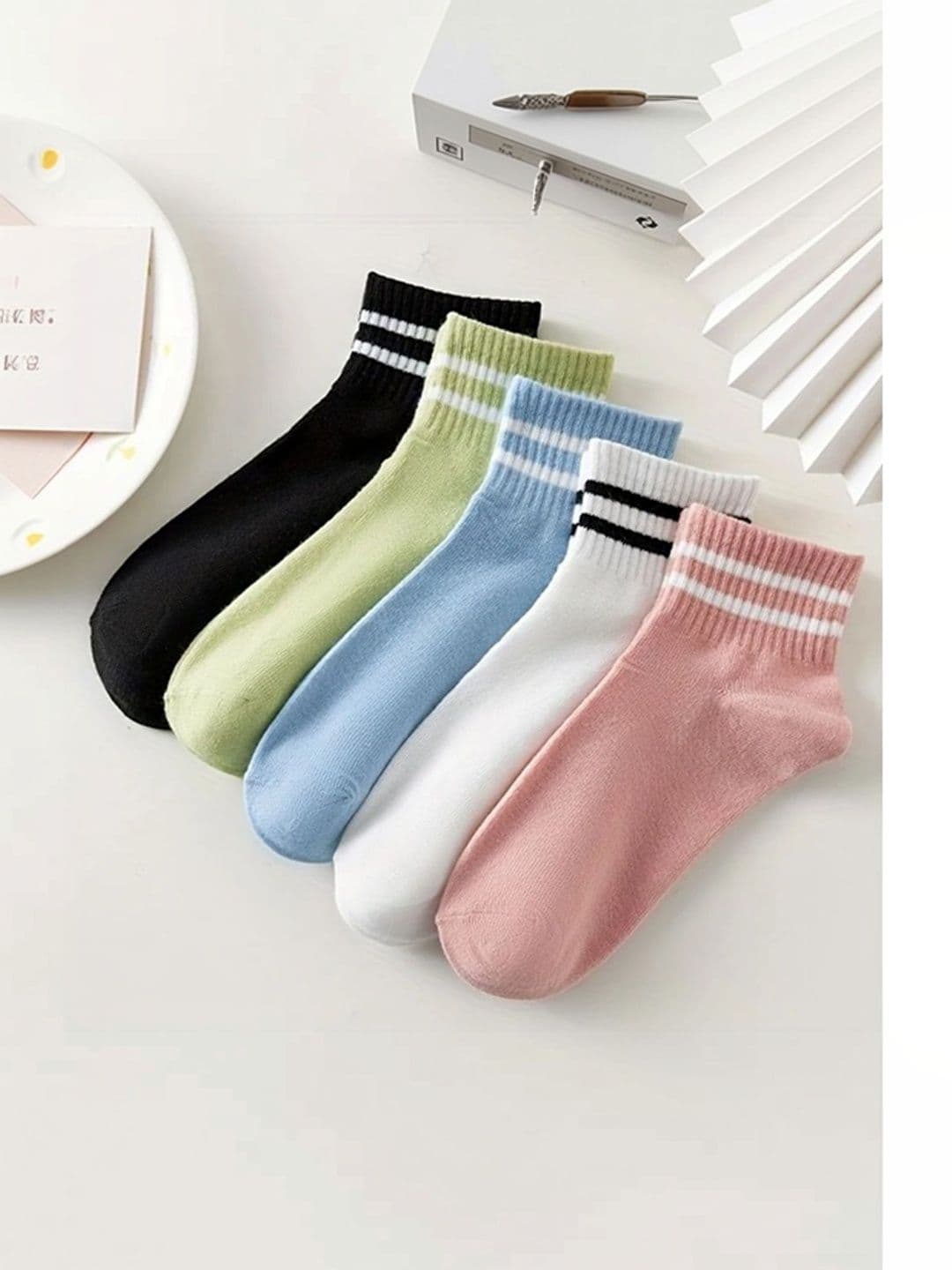 BEAR&BEYOND Men Pack of 5 Cotton Assorted Striped Ankle Length Socks - view 1