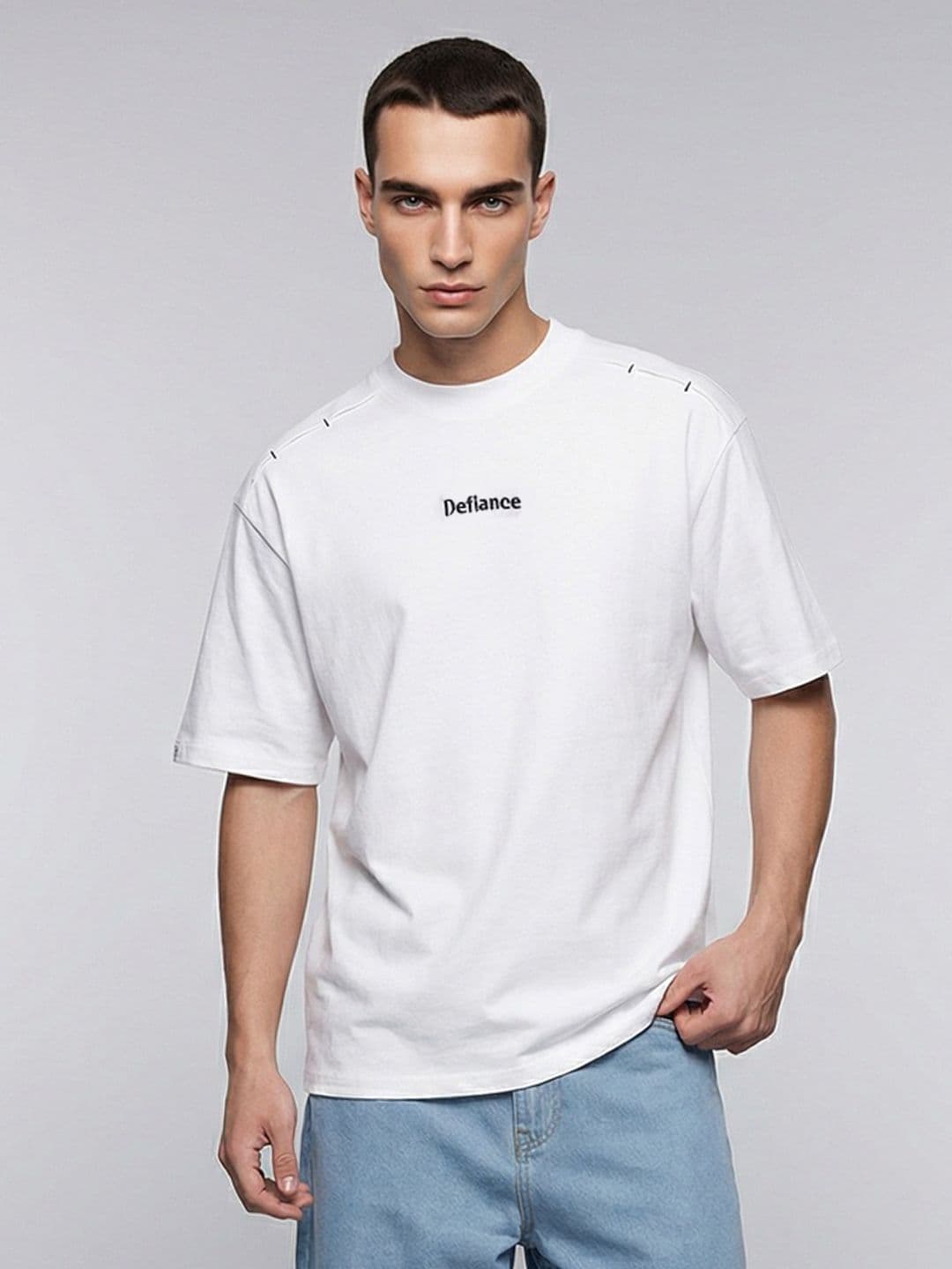 WROGN Drop-Shoulder Sleeves Pure Cotton Oversized T-shirt - view 1