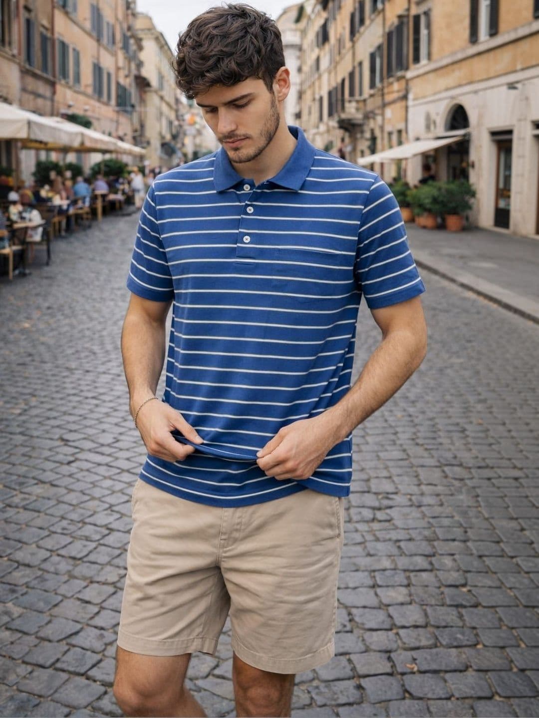 WILD ELEPHANT Men Striped Polo Collar Pockets T-shirt - view 1