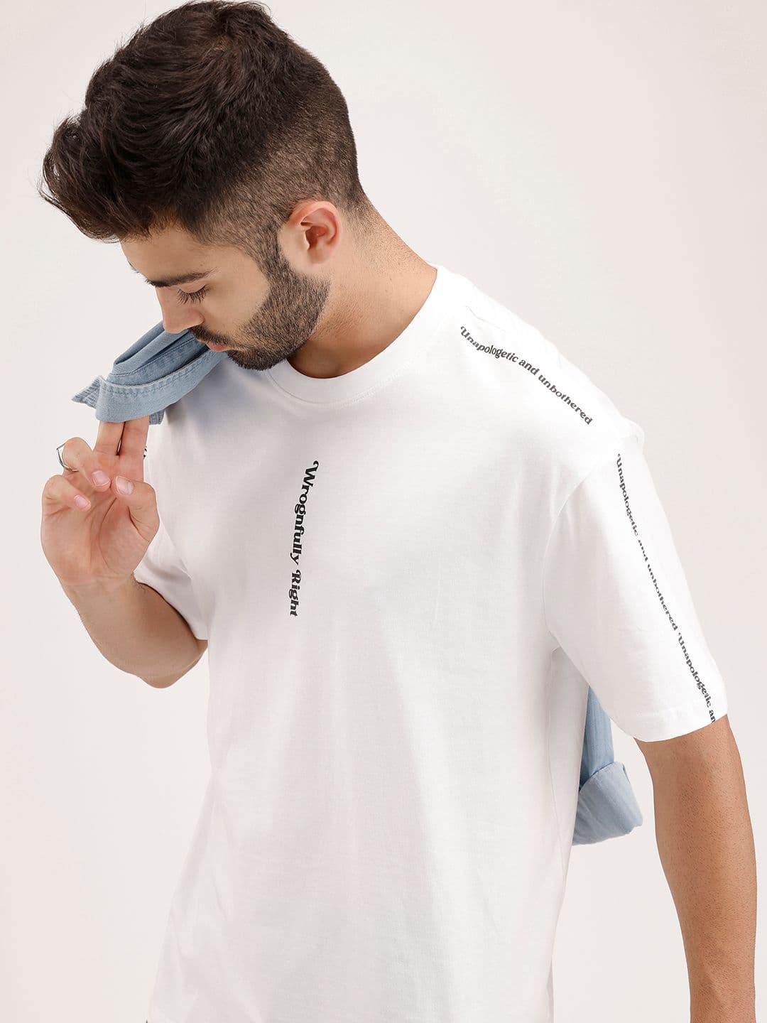 WROGN Men Brand Logo Printed Drop-Shoulder Sleeves Pure Cotton T-shirt - view 1