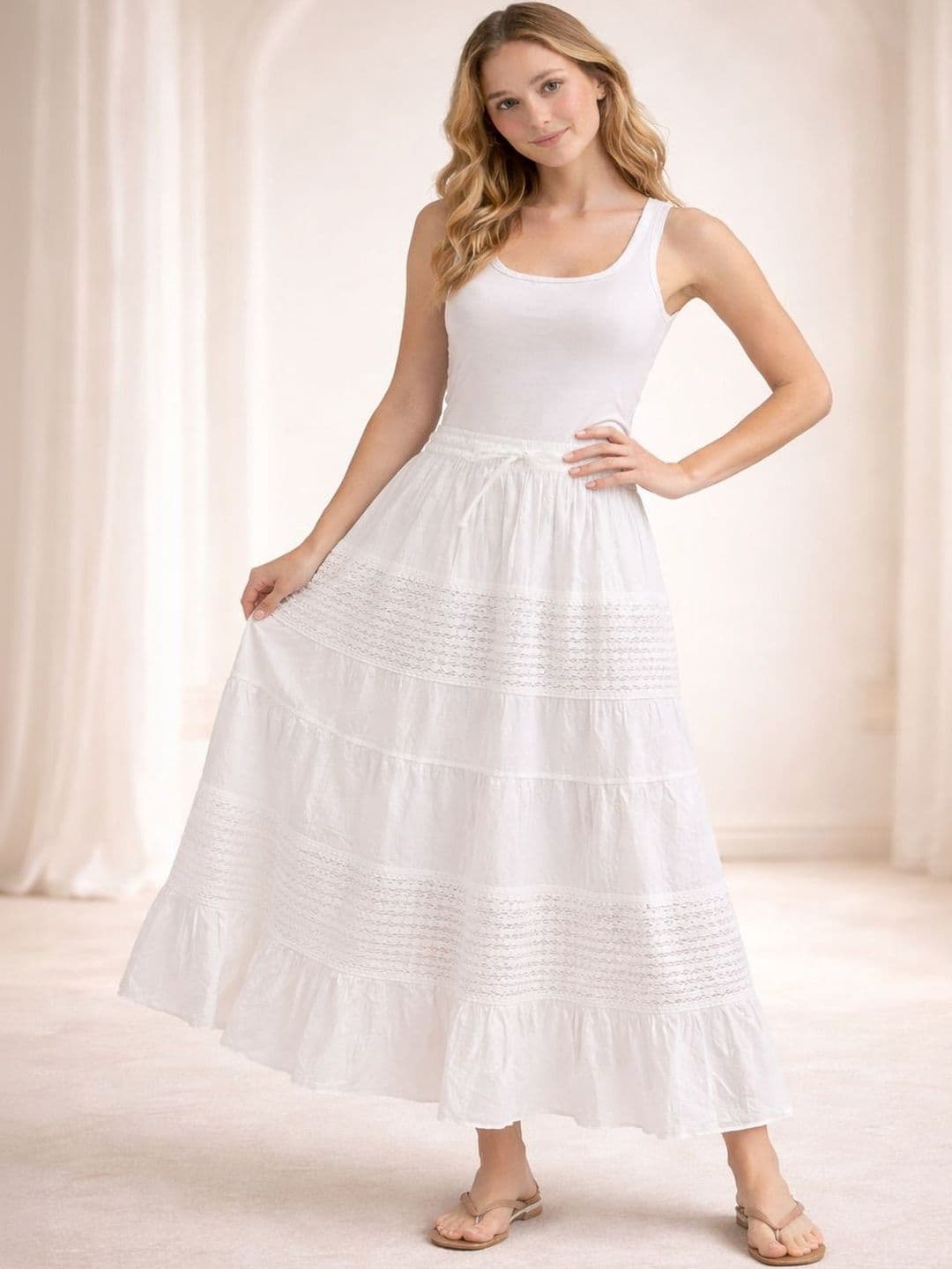 THE HOUSE OF THREADS Women Cotton Crepe Maxi Flared Skirt - view 1