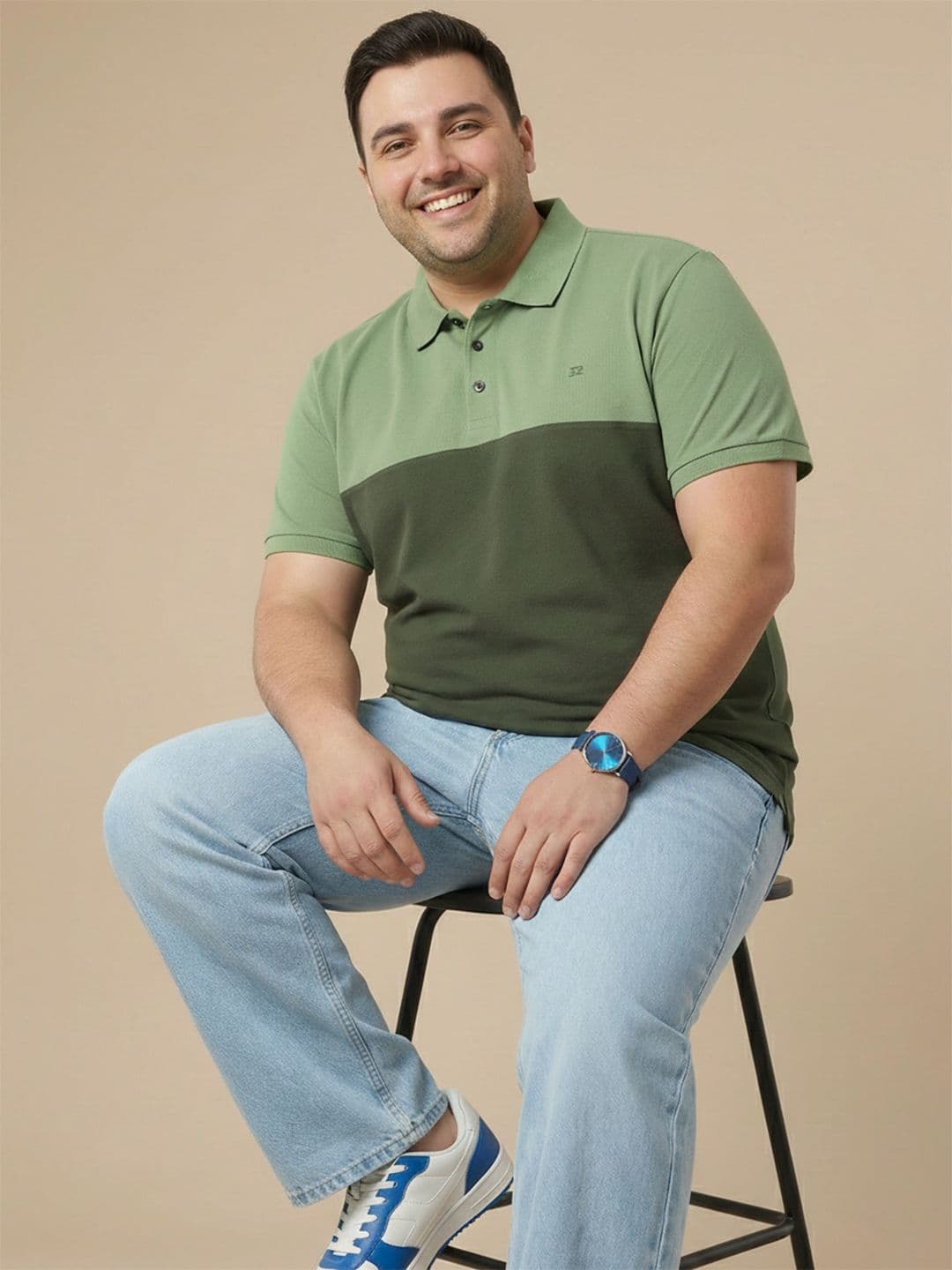 Sztori Men Plus Size Colourblocked Polo Collar Bio Finish Pure Cotton Golf T-shirt - view 1