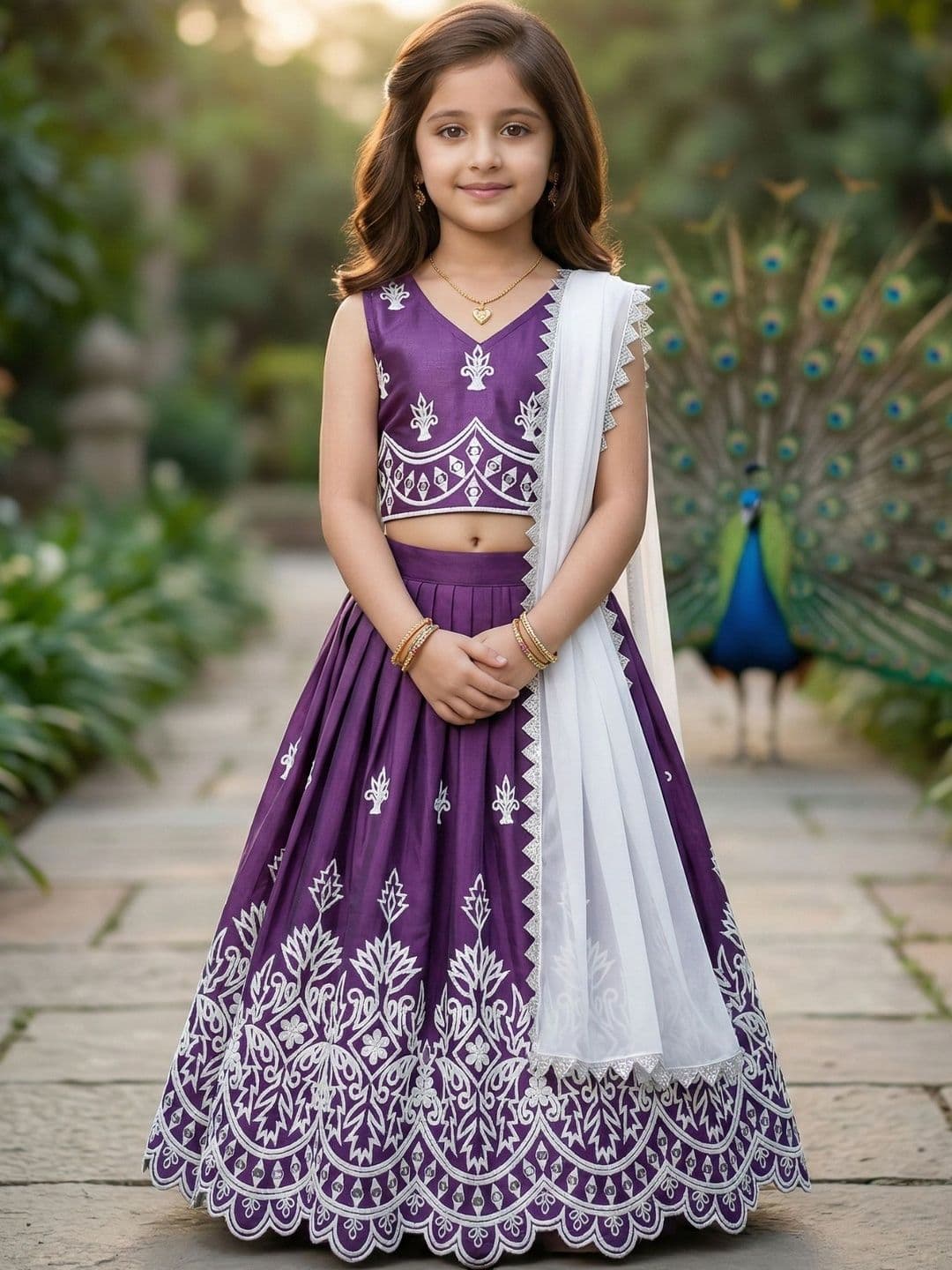 KALINI Girls Embellished Thread Work Ready to Wear Lehenga & Blouse With Dupatta - view 1