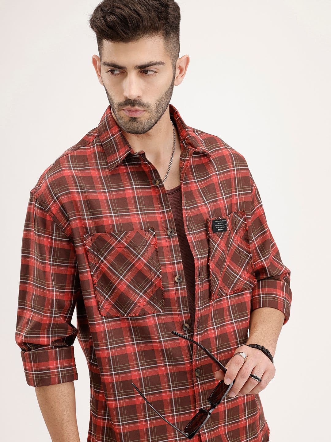 WROGN Oversized Fit Tartan Checked Pure Cotton Casual Shirt - view 1
