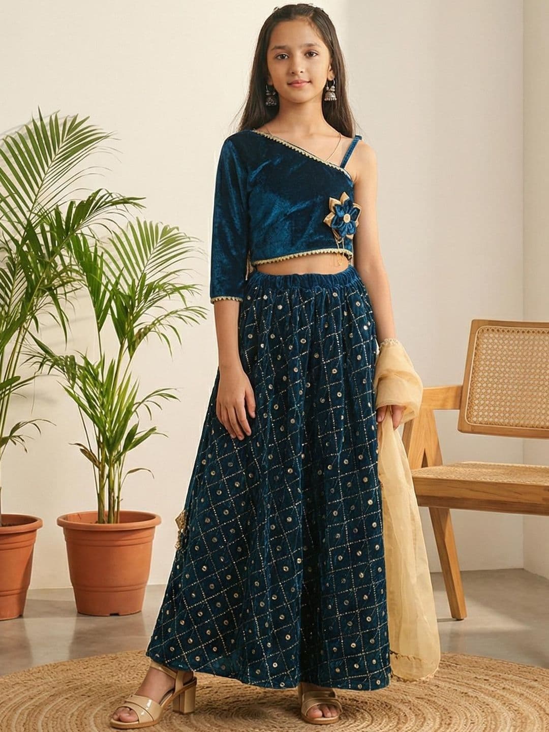 Sangria Girls Embellished Lehenga & Blouse With Dupatta - view 1