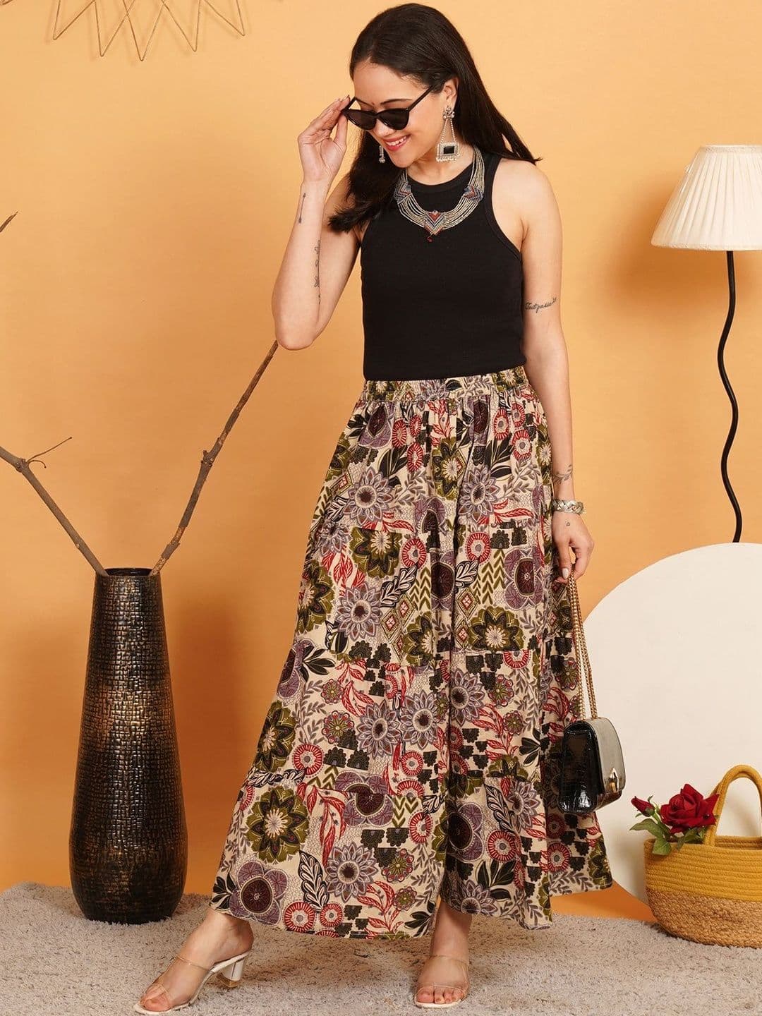 URBAN DHAGA Women Cotton Cotton Cambric Floral Maxi A-Line Skirt - view 1