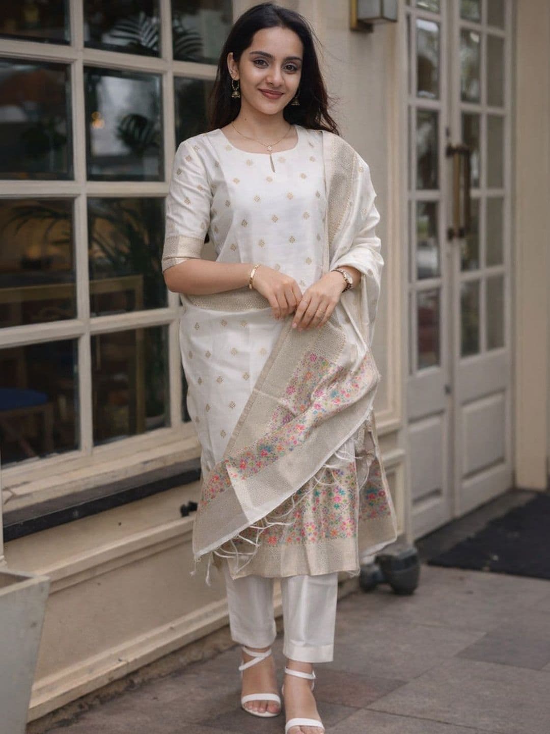SILK BLISS Women Ethnic Motifs Regular Pure Cotton Kurta with Trousers & With Dupatta - view 1
