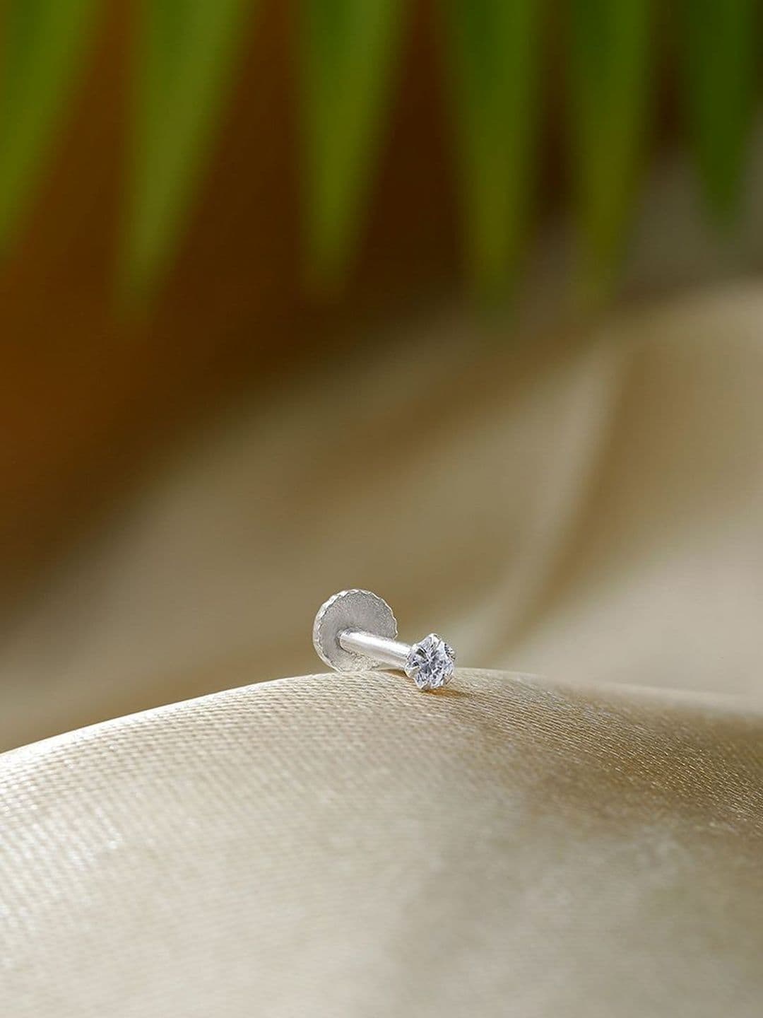 LAS By Ananya Rhodium-Plated Artificial Stones and Beads Stud Nosepin - view 1