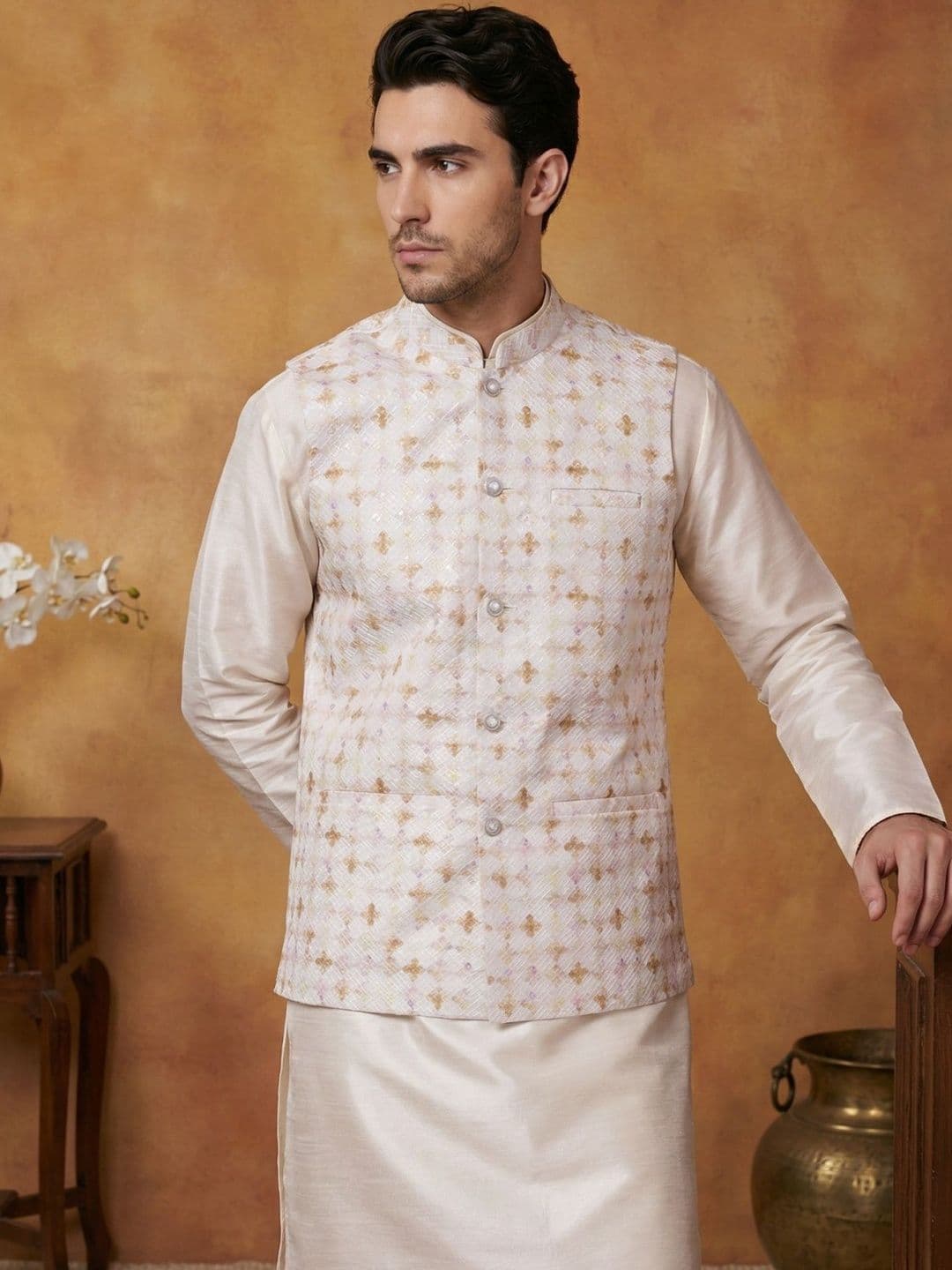 Jompers Printed Mandarin Collared Nehru Jackets - view 1