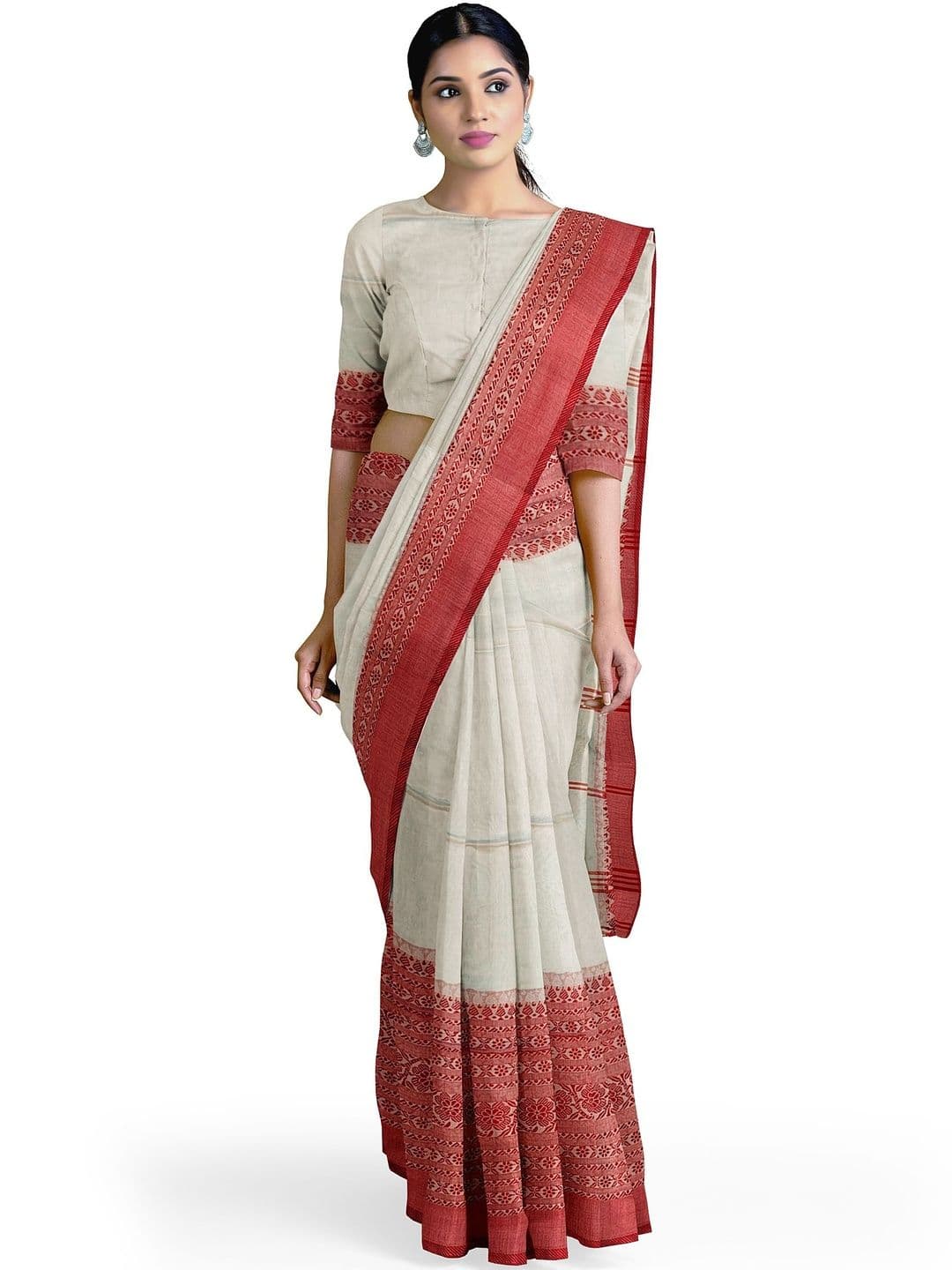 BENGAL HANDLOOM Ethnic Motifs Silk Blend Taant Saree - view 1