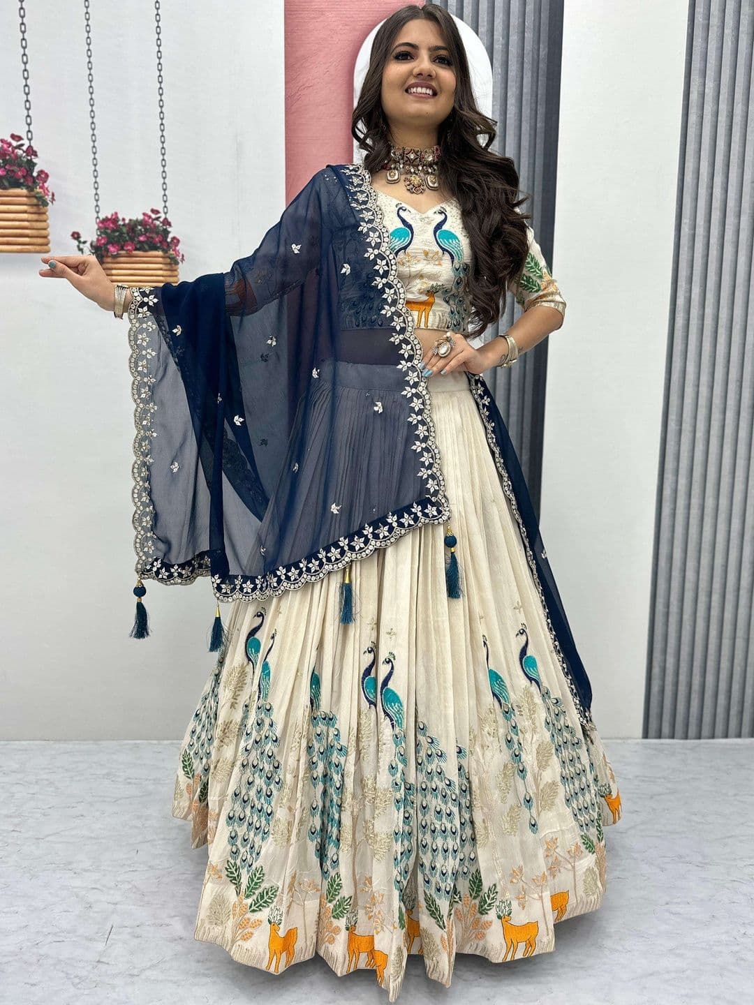 KRYSAL Embroidered Sequinned Semi-Stitched Lehenga & Blouse With Dupatta - view 1