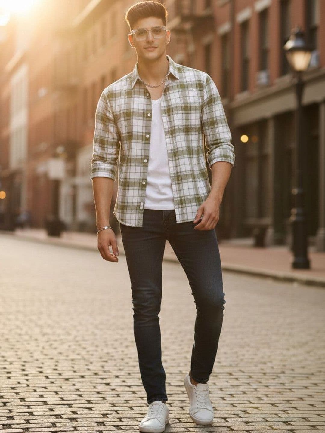 The Roadster Lifestyle Co Checked Pure Cotton Spread Collar Shirt - view 1