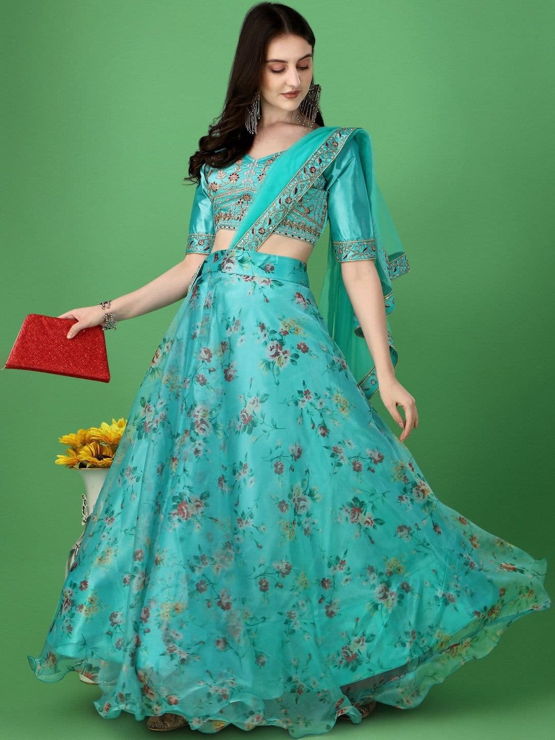 KRYSAL Embroidered Semi-Stitched Lehenga & Unstitched Blouse With Dupatta - view 1