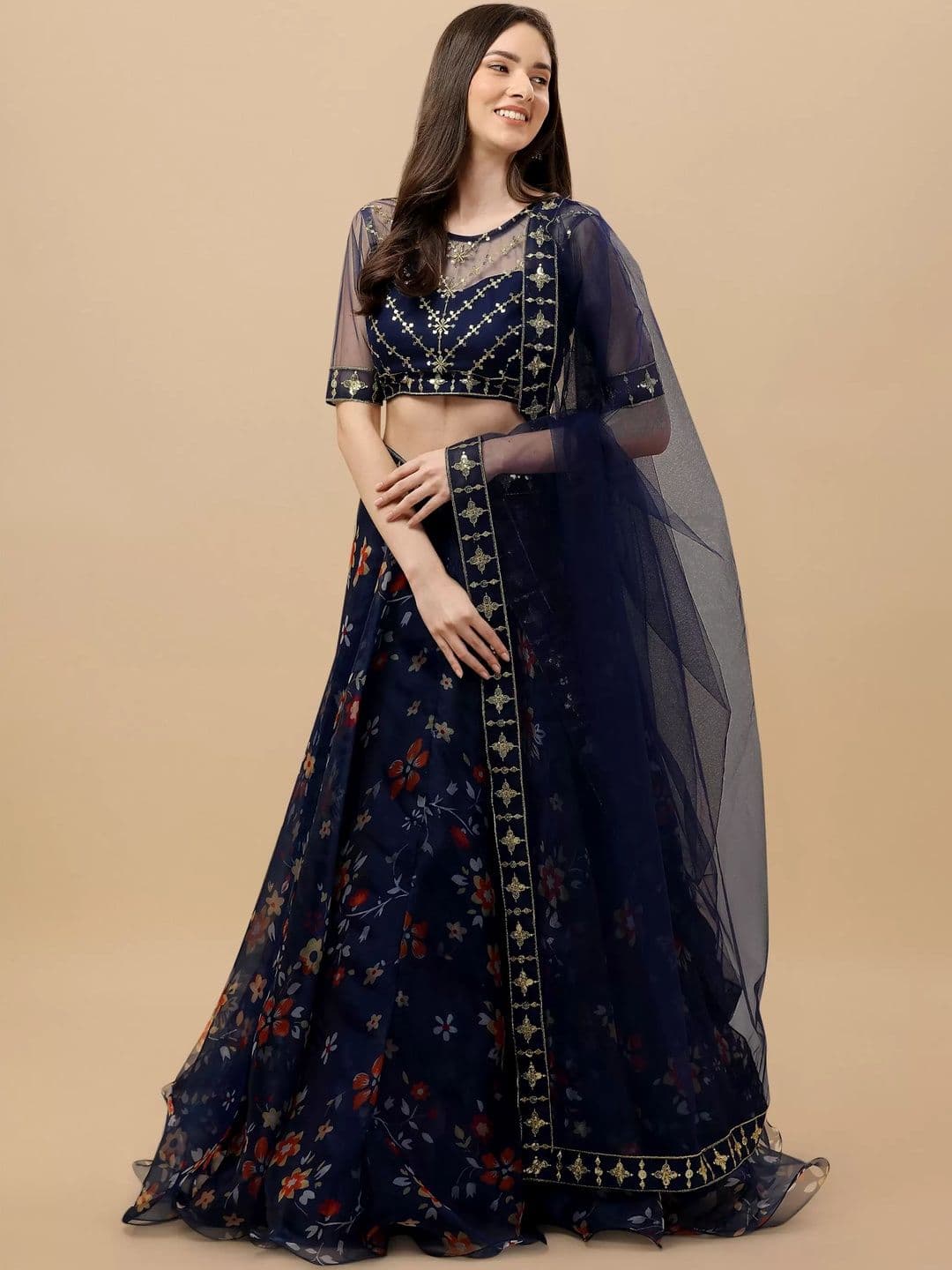 KRYSAL Embellished Sequinned Semi-Stitched Lehenga & Blouse With Dupatta - view 1