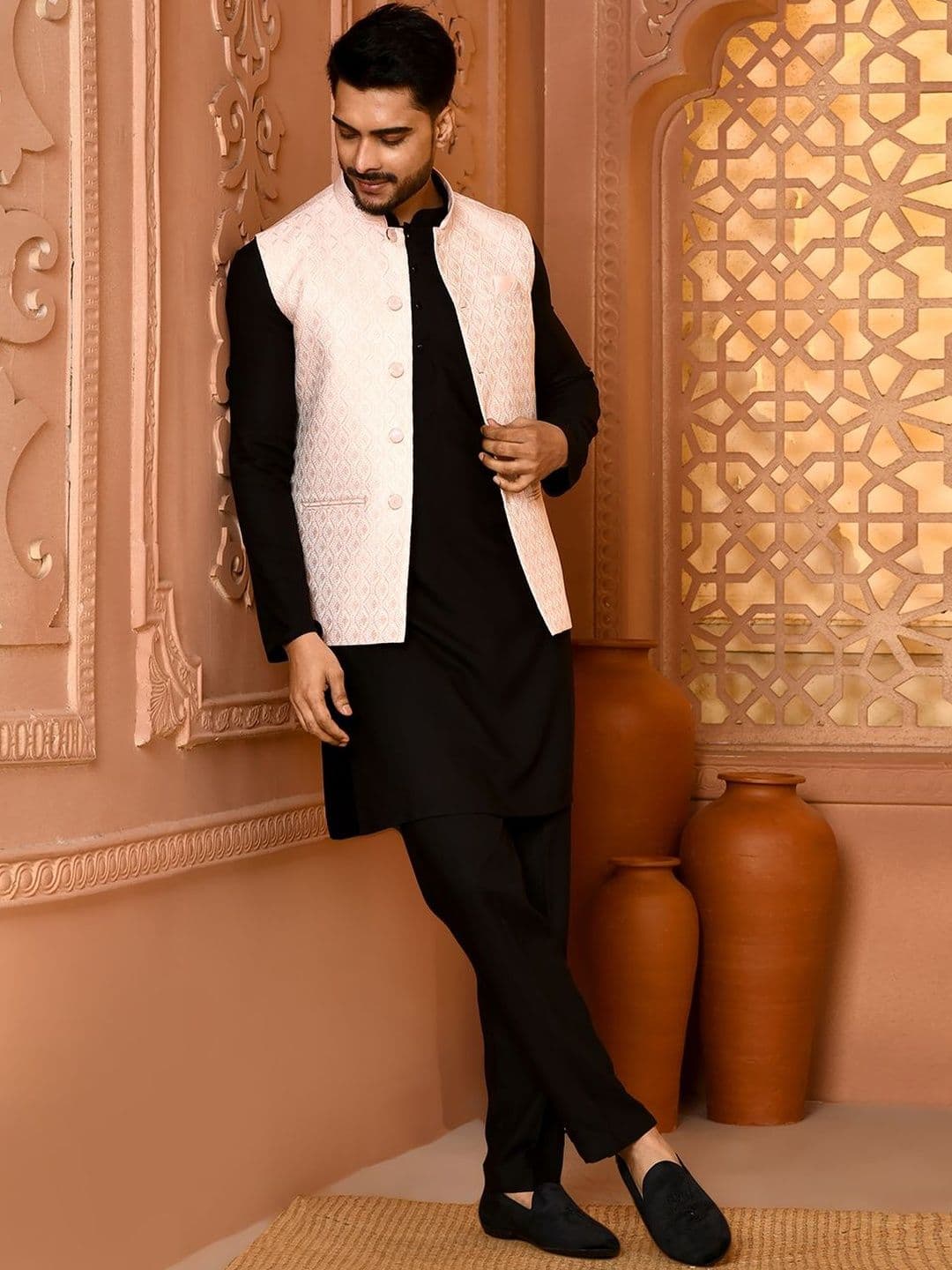 TRENDS OF ETHNIC Men Woven Design Classy Fit Jacquard Nehru Jacket - view 1
