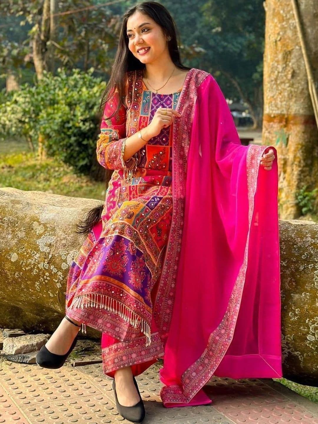 DHVIJA FASHION Women Ethnic Motifs Printed Regular Kurta with Trousers & With Dupatta - view 1