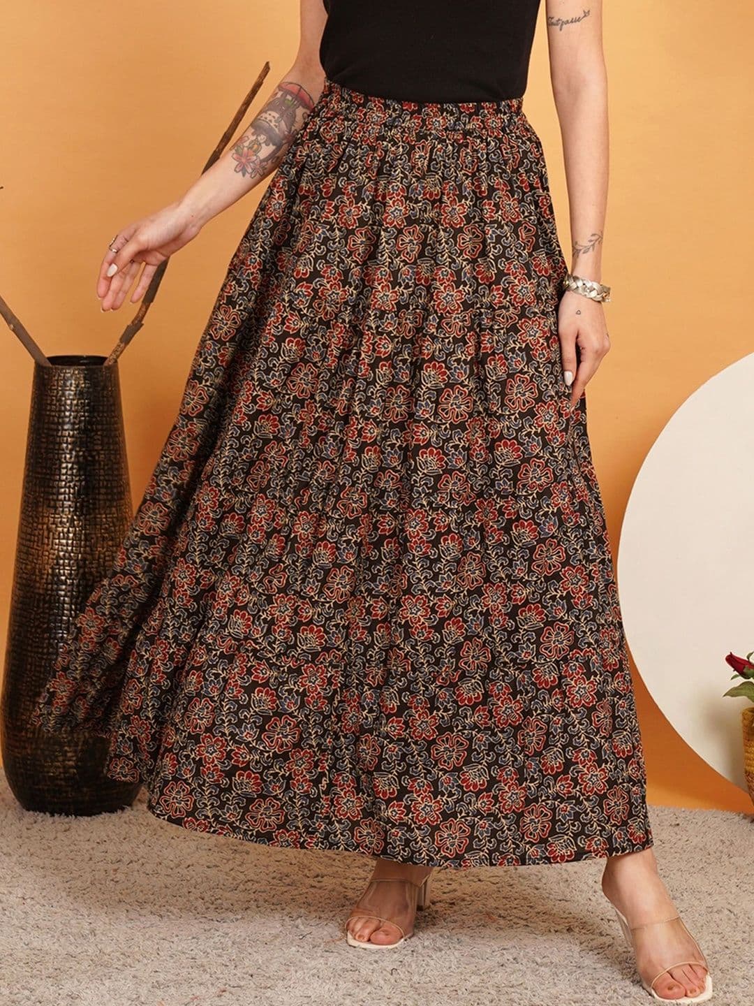 URBAN DHAGA Women Cotton Cotton Cambric Floral Maxi A-Line Skirt - view 1