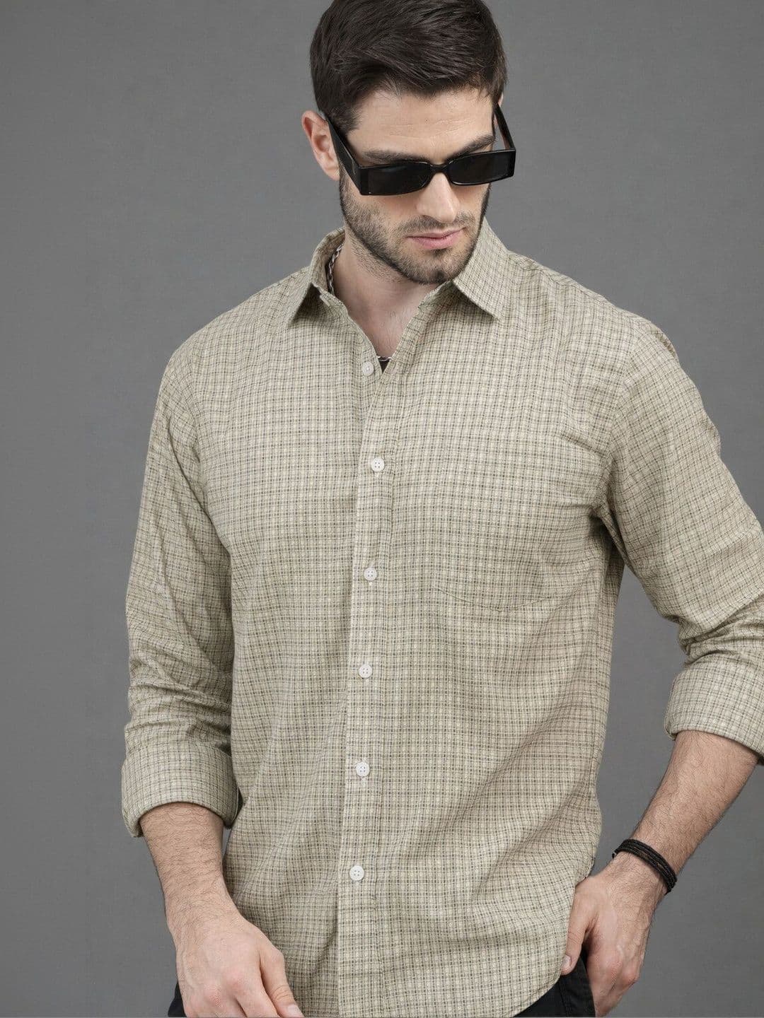 The Roadster Lifestyle Co Checked Pure Cotton Spread Collar Shirt - view 1