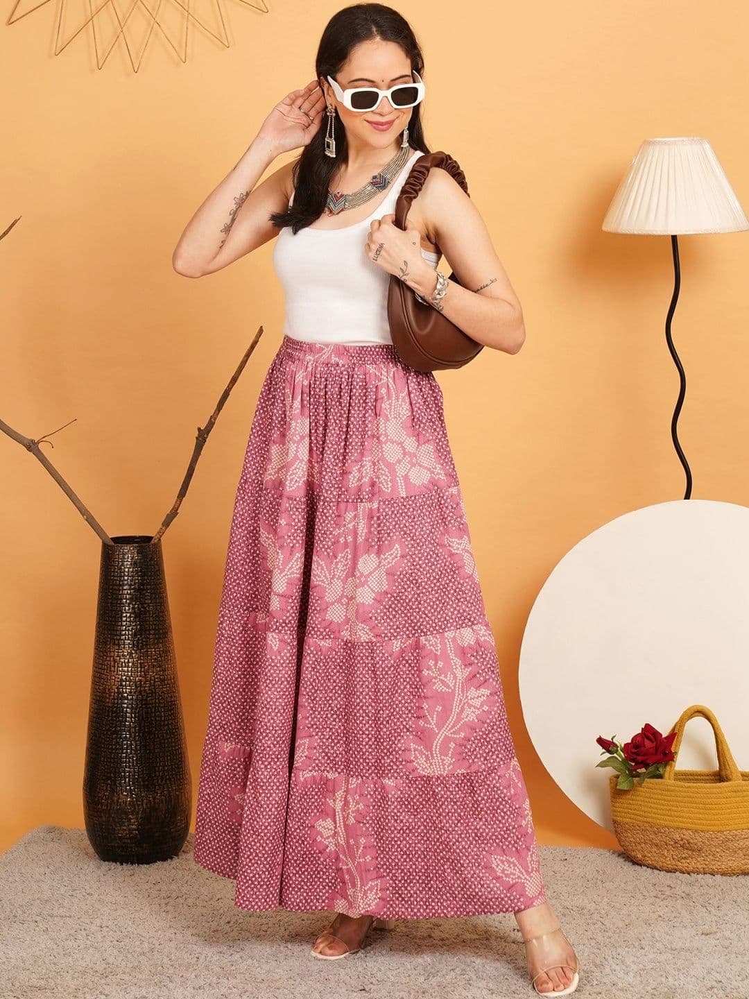 URBAN DHAGA Women Cotton Cotton Cambric Floral Maxi A-Line Skirt - view 1