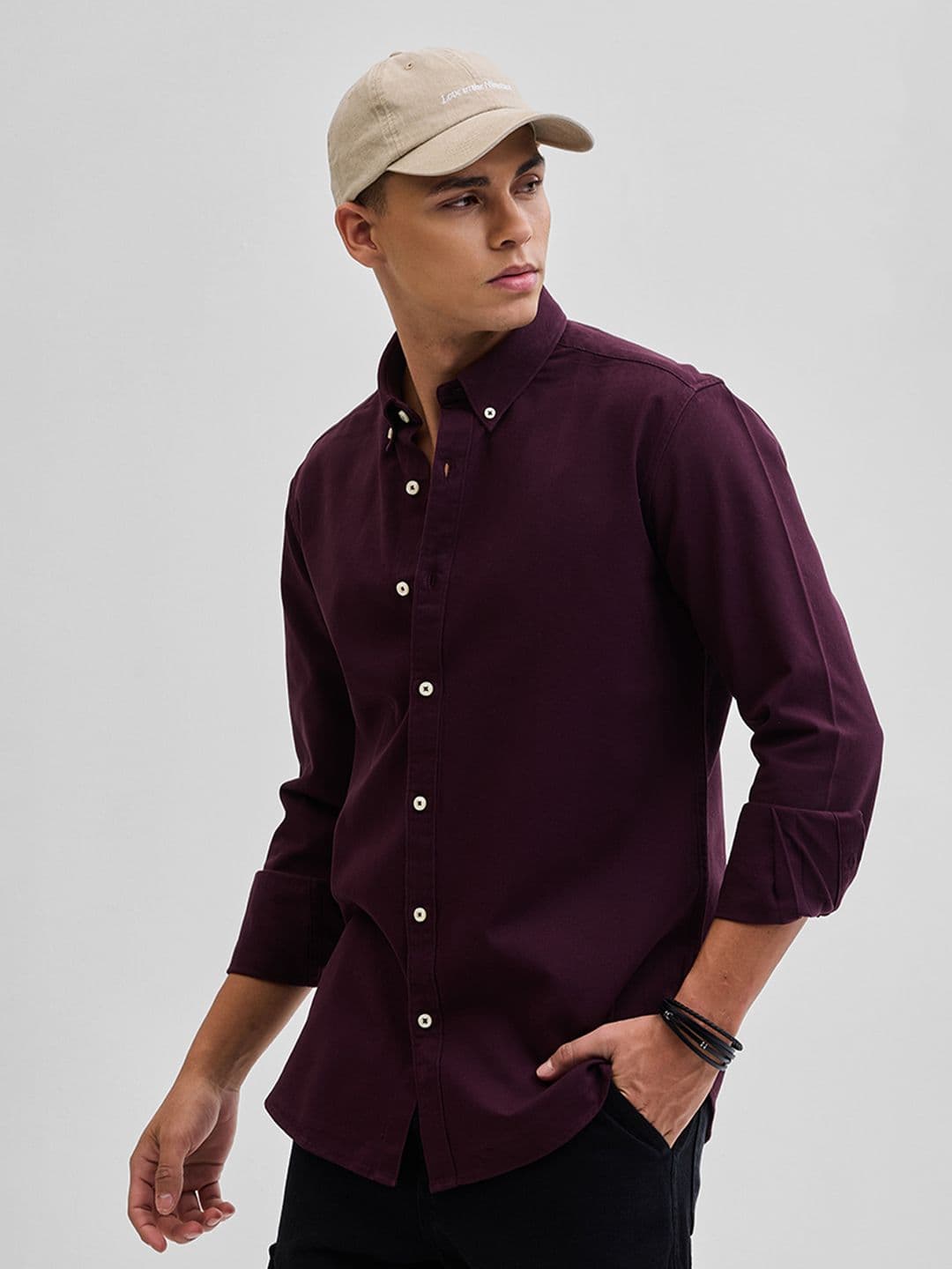 Snitch Men Classic Spread Collar Solid Cotton Casual Shirt - view 1