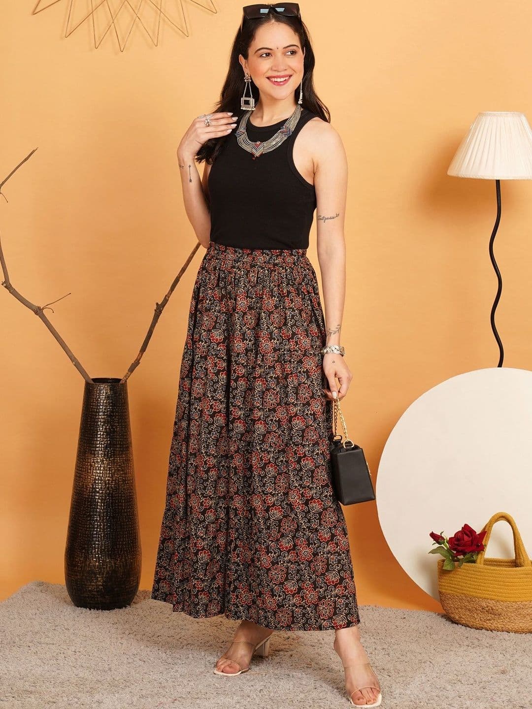 URBAN DHAGA Women Cotton Cotton Cambric Floral Maxi A-Line Skirt - view 1