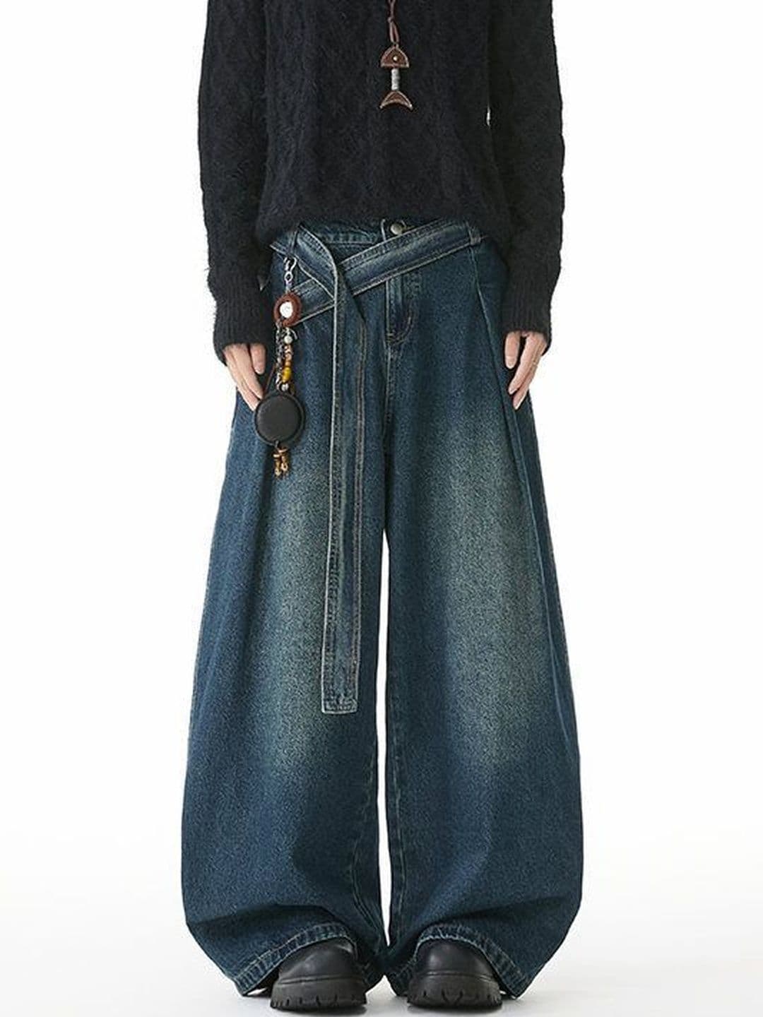 StyleCast x Revolte Men Wide Leg Mid-Rise Dark Jeans - view 1