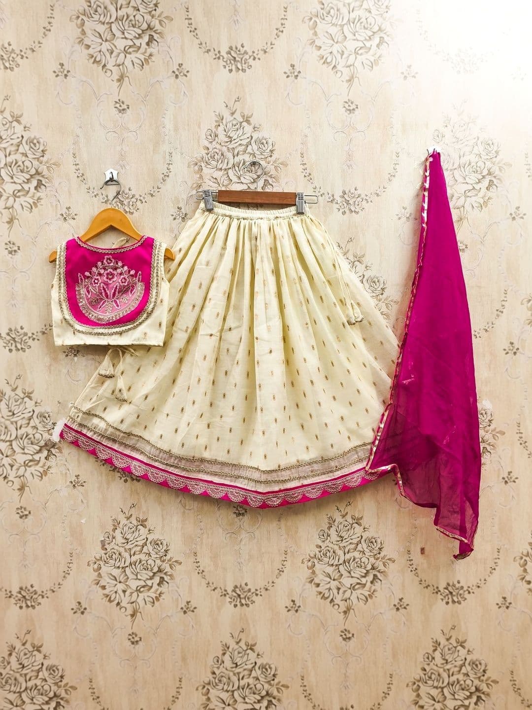 JOVK DESIGN Girls Thread Work Tie and Dye Semi-Stitched Lehenga & Blouse With Dupatta - view 1