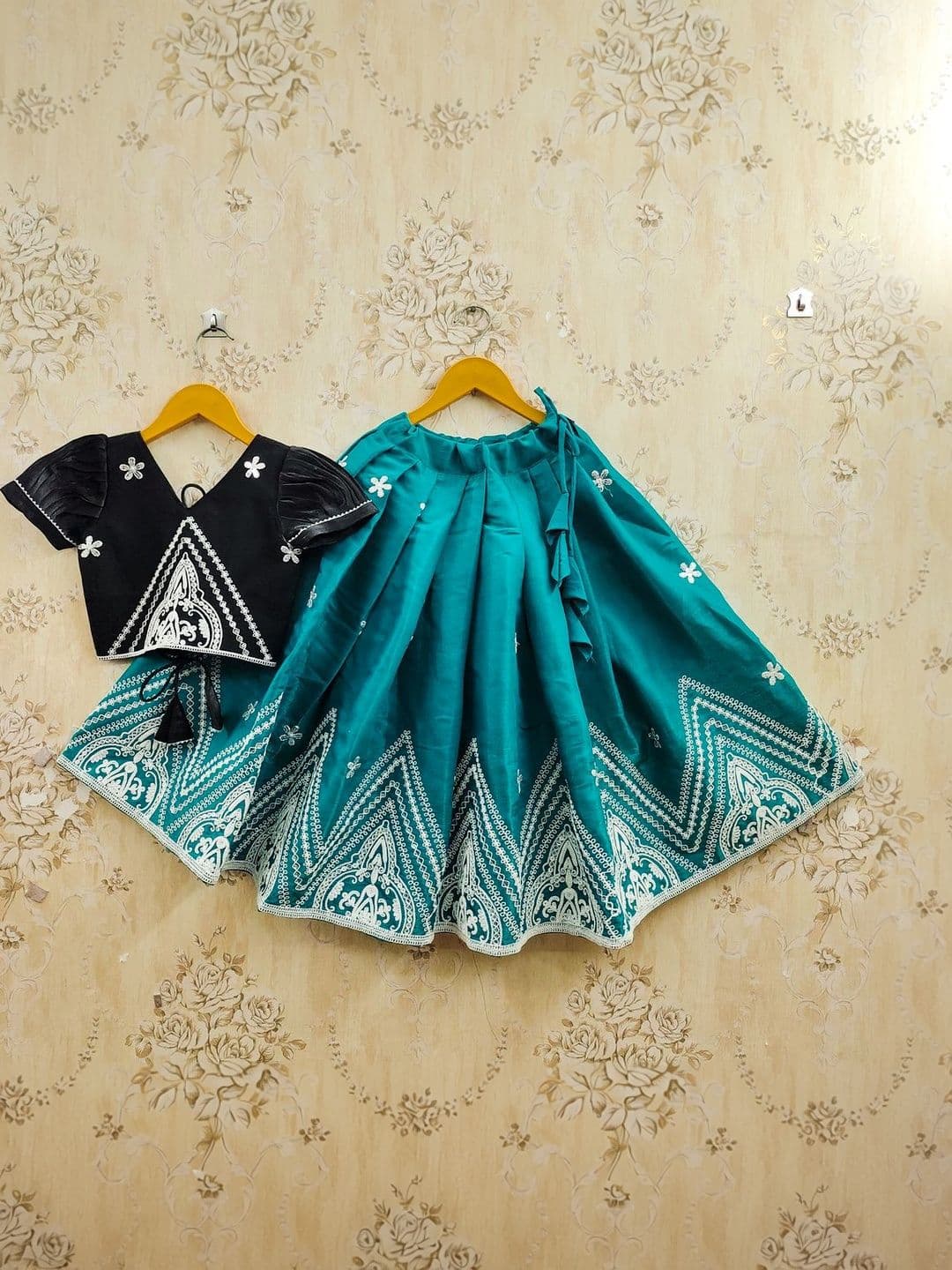 JOVK DESIGN Girls Embroidered Thread Work Tie and Dye Semi-Stitched Lehenga & - view 1