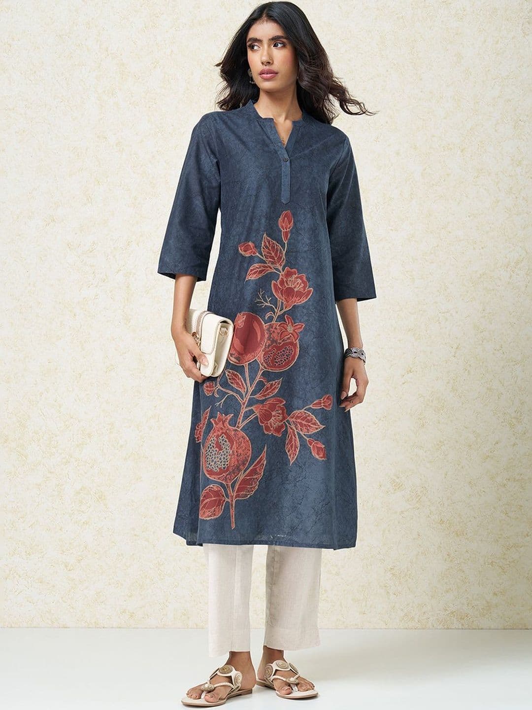 RANGMANCH BY PANTALOONS Women Quirky Printed Flared Sleeves Thread Work Kurta - view 1