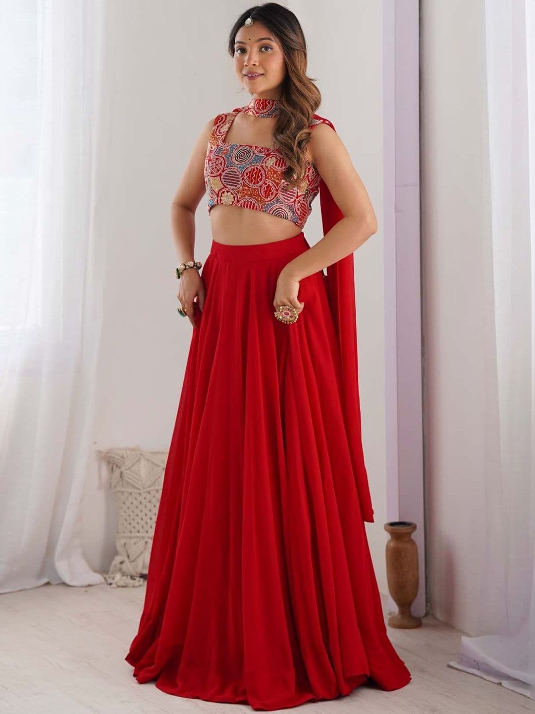 Surpanth Embroidered Thread Work Ready to Wear Lehenga & Blouse With Dupatta - view 1