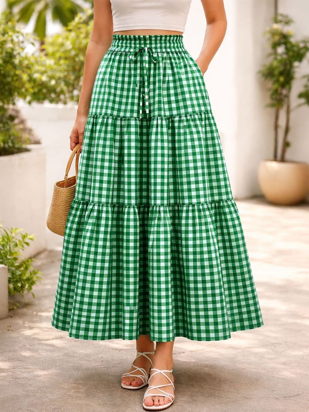 AAHWAN Women Tiered Maxi Flared Skirt - view 1