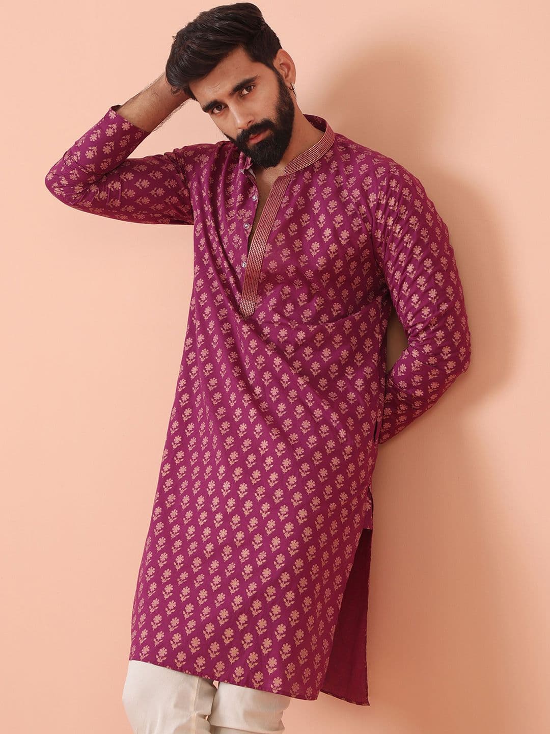 KISAH Men Printed Regular Fit Floral Kurta - view 1
