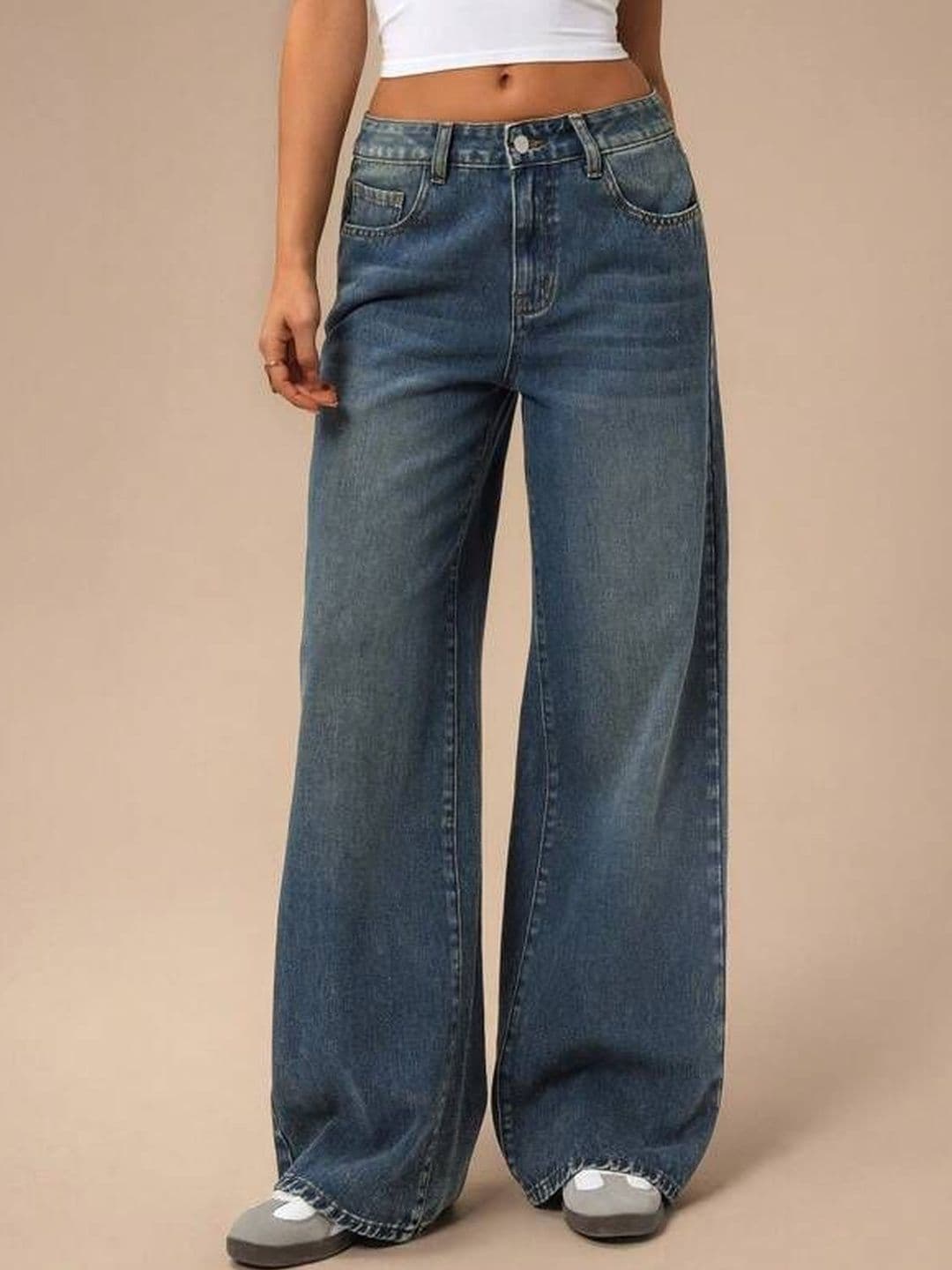 Glossia Women Comfort Wide Leg High-Rise Light Fade Acid Wash Stretchable Jeans - view 1