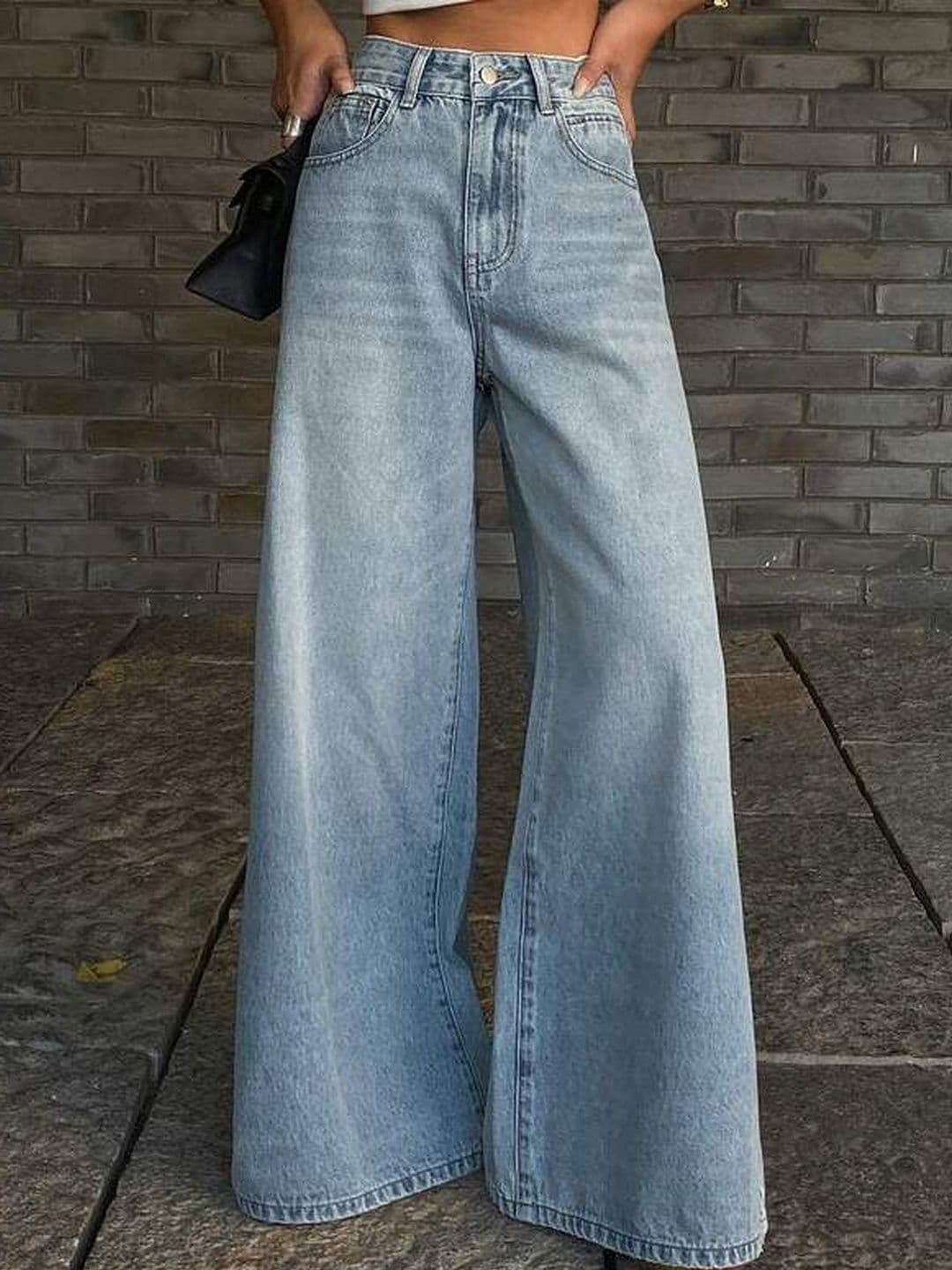 Glossia Women Comfort Wide Leg High-Rise Light Fade Acid Wash Stretchable Jeans - view 1