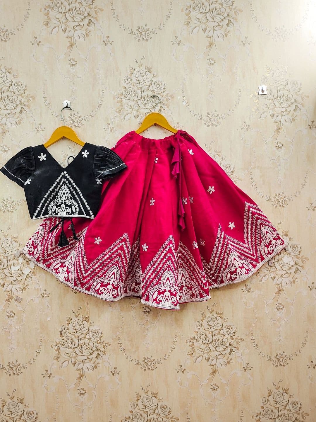 JOVK DESIGN Girls Embroidered Thread Work Tie and Dye Semi-Stitched Lehenga & - view 1