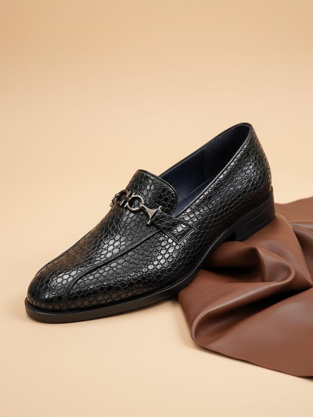 House of Pataudi Textured Slip-On Monk Formal Shoes - view 1