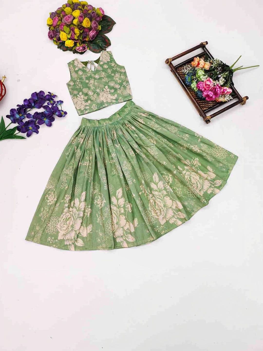 RJ ONLINE Girls Block Print Ready to Wear Lehenga & - view 1