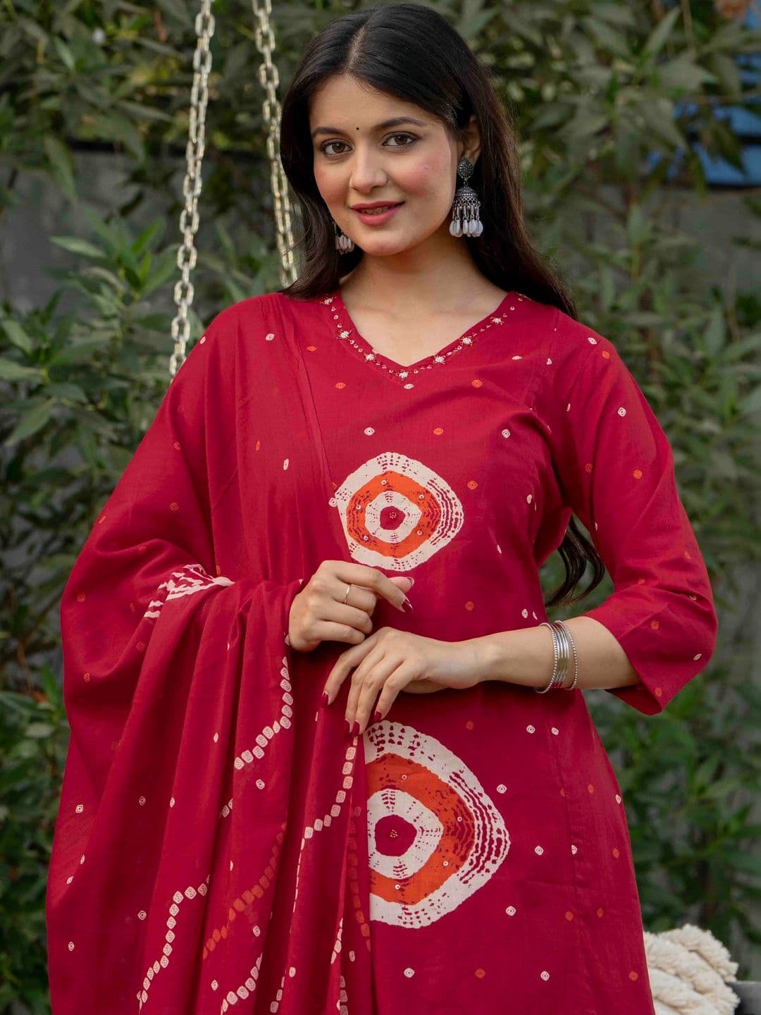 Pistaa Women Dyed Regular Pure Cotton Kurta with Trousers & With Dupatta - view 1