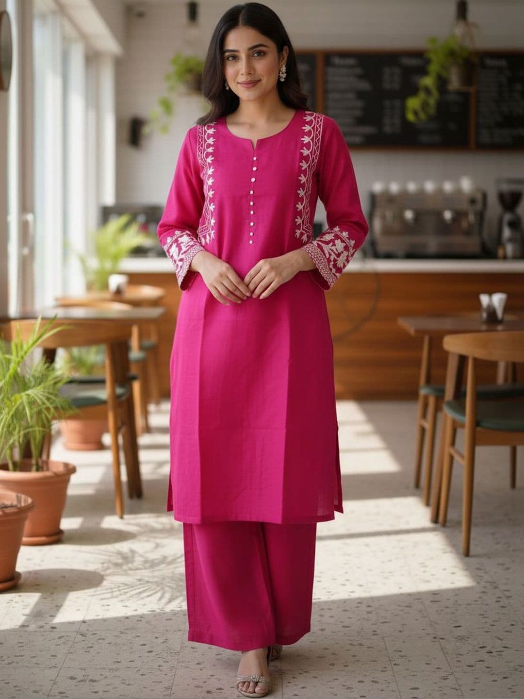 Moda Rapido Women Ethnic Motifs Embroidered Regular Thread Work Kurta with Palazzos - view 1