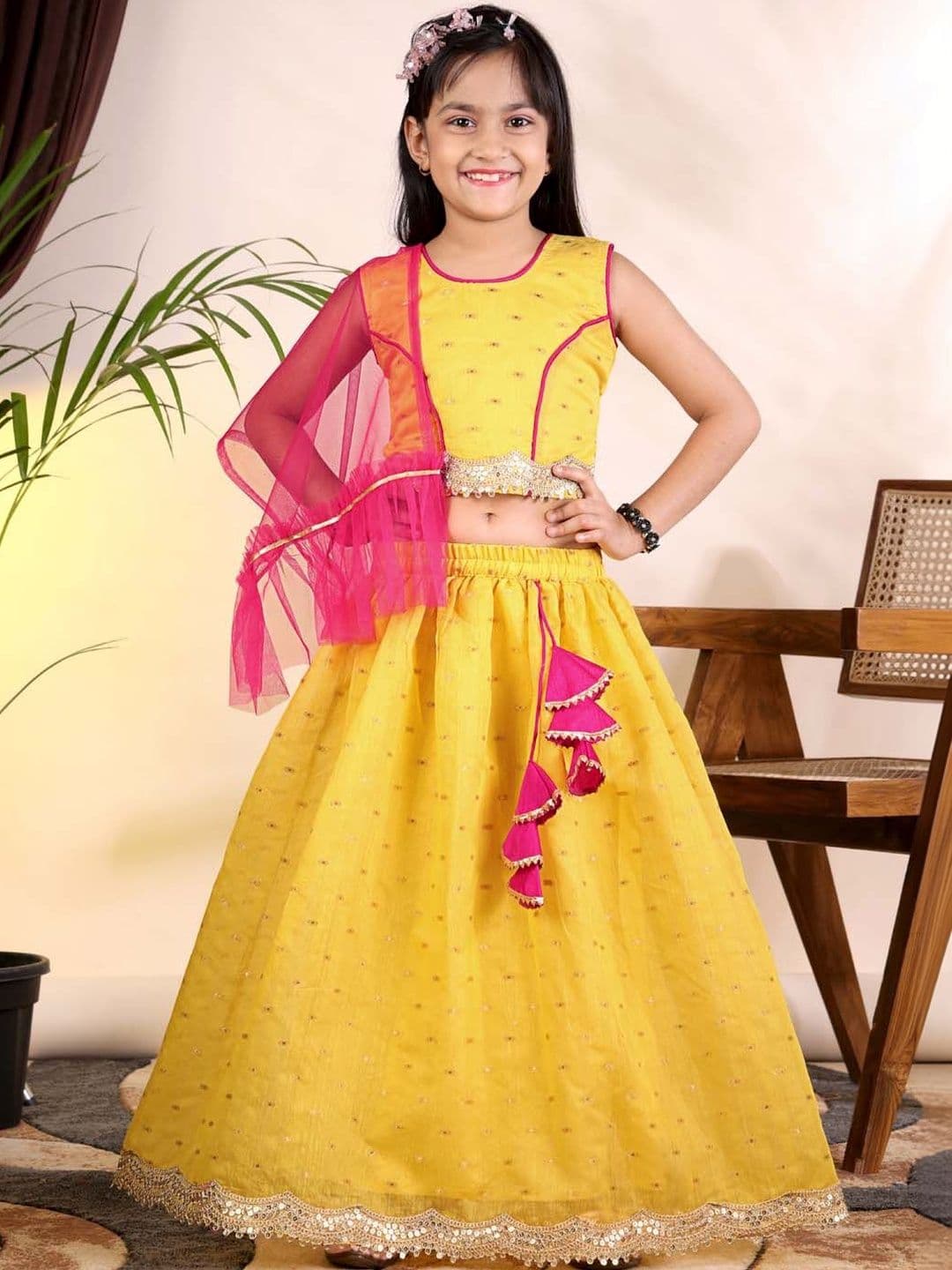 satyamfab Girls Embellished Sequinned Ready to Wear Lehenga & Blouse With Dupatta - view 1