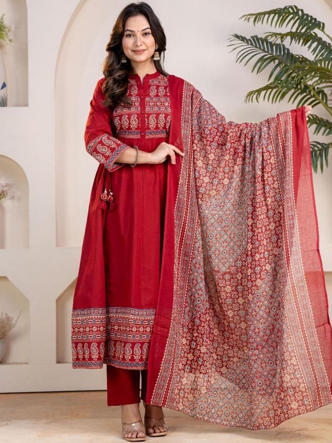 Moda Rapido Women Ethnic Motifs Printed Angrakha Kurta with Trousers & With Dupatta - view 1